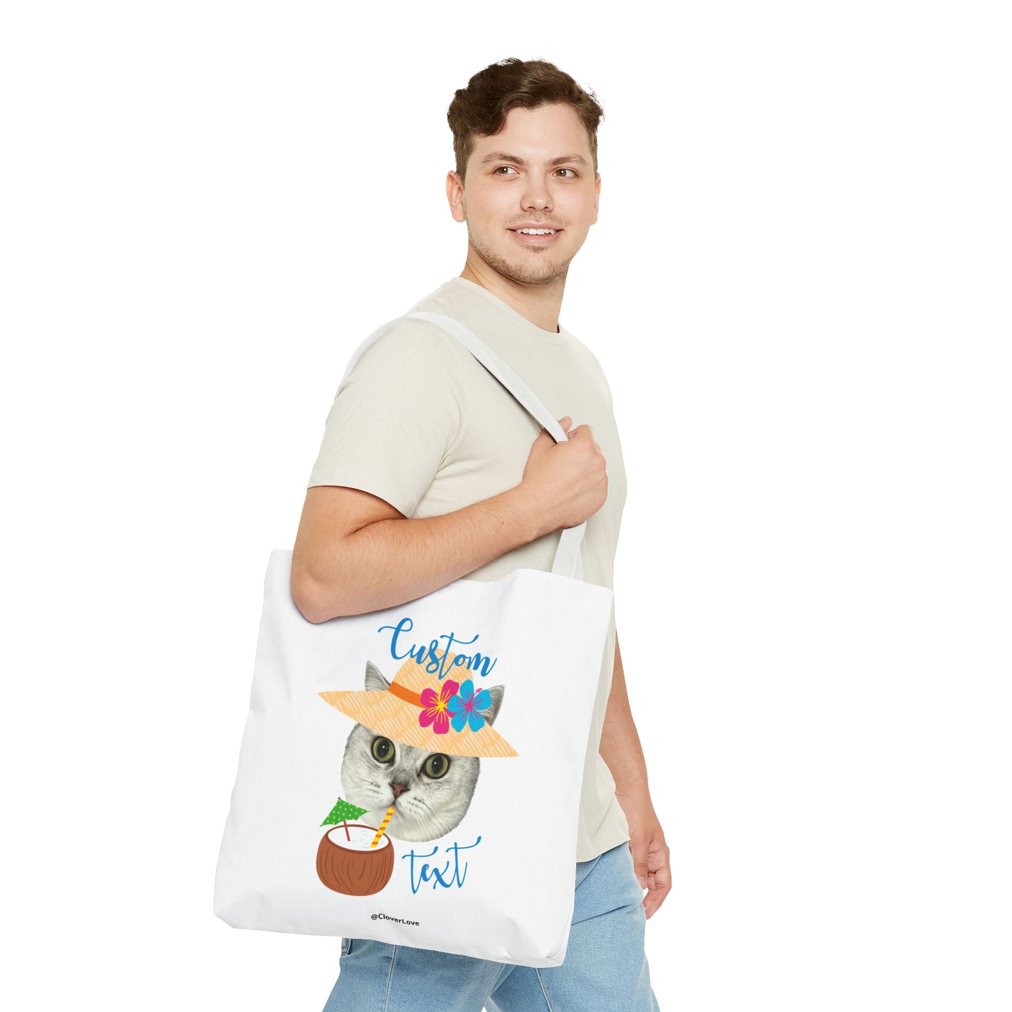 Summer Cat Tote Bag | Personalized Pet Photo Canvas Bag