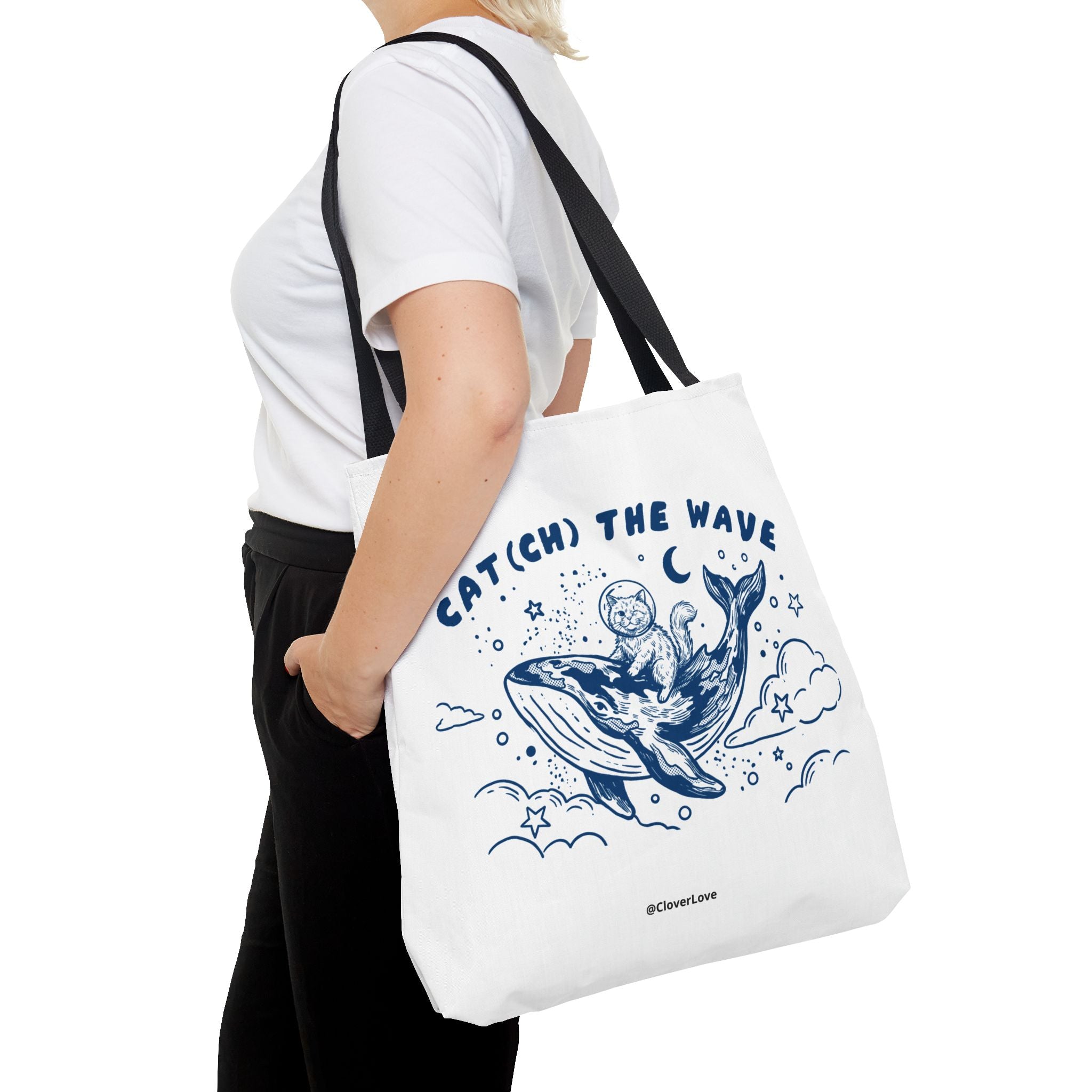 Cat Whale Adventure Tote Bag | Vintage Ocean Graphic Canvas Bag