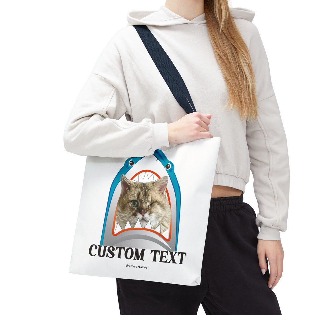 Funny Cat Tote Bag | Custom Pet Photo Shark Summer Bag