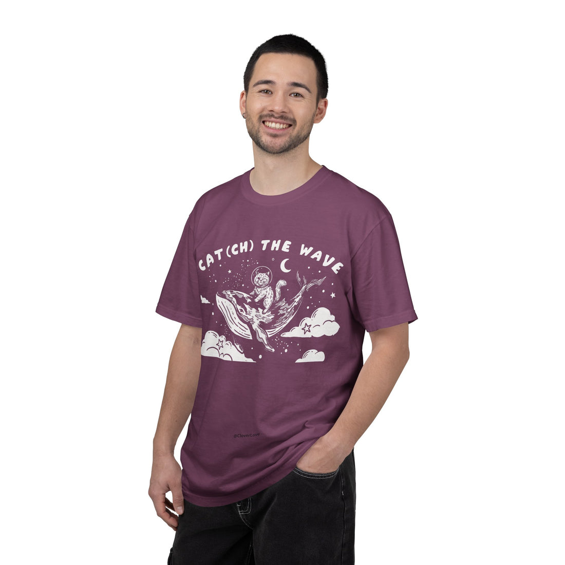Cat Riding Whale T-Shirt - Fantasy Ocean Adventure Graphic Tee for Cat Lovers
