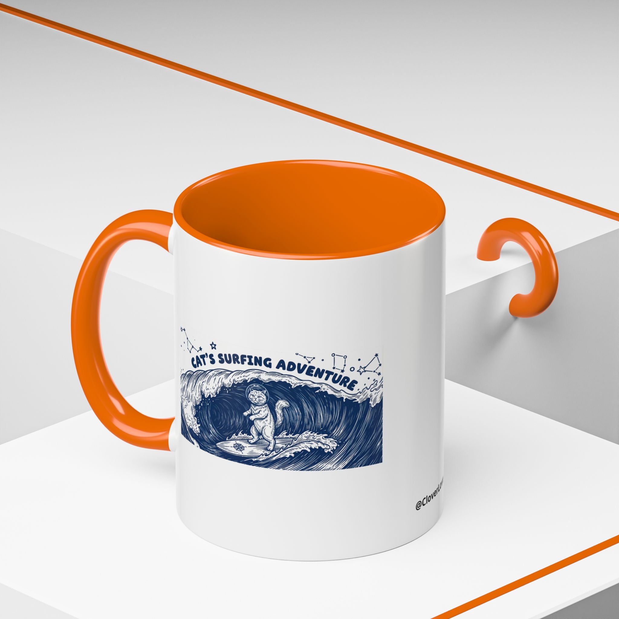Cat's Surfing Adventure Ocean Wave Mug - Cute Cat Lover Coffee Cup