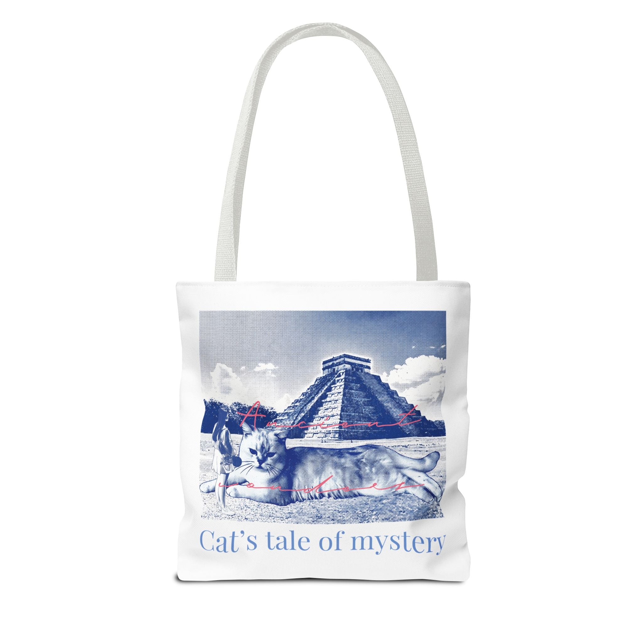 Cat’s Tale of Mystery Travel Tote Bag | Vintage Mexico Pyramid Cat Canvas Tote Bag