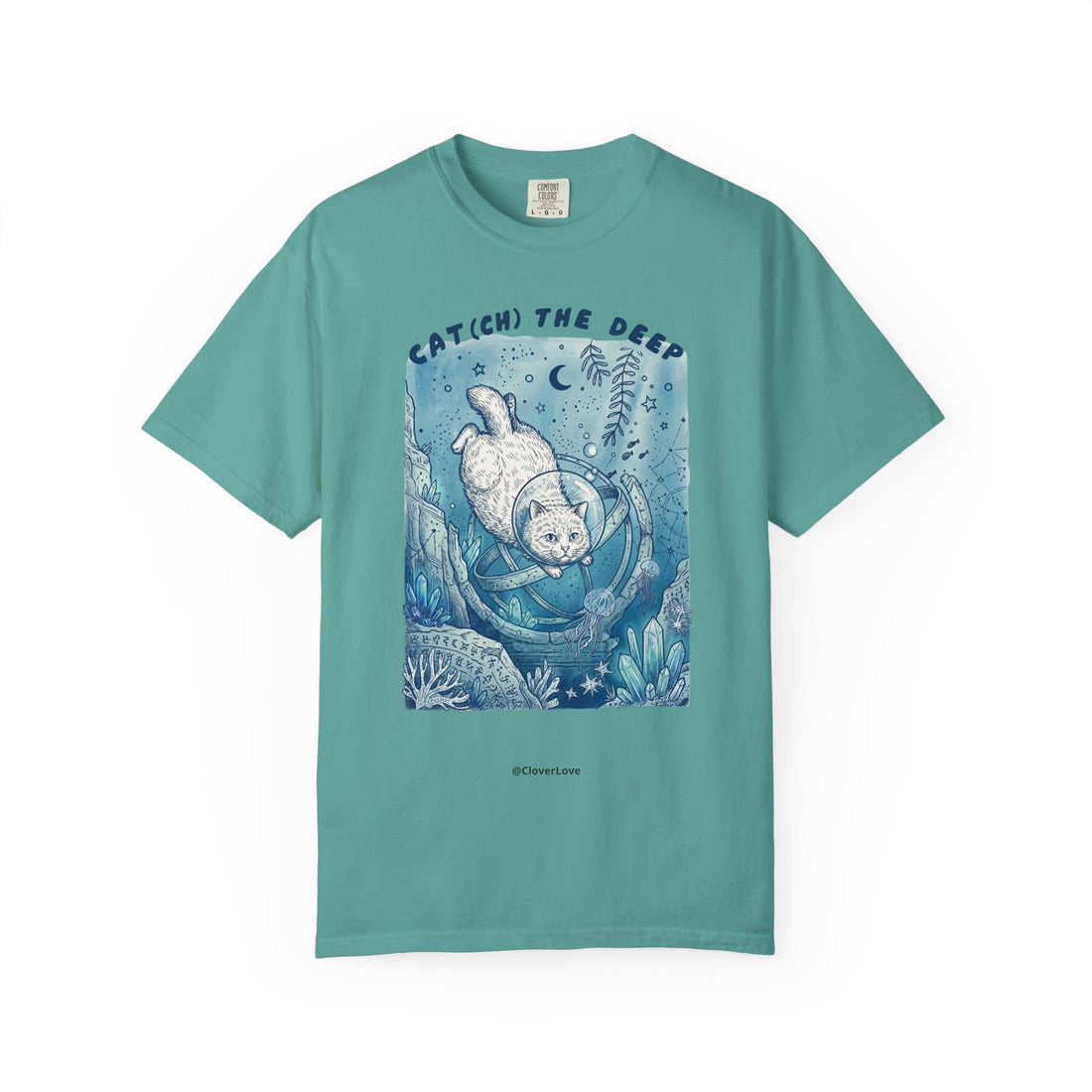 Cat Diver T-Shirt - Deep Sea Cat Explorer Graphic Tee, Ocean Fantasy Shirt for Cat Lovers