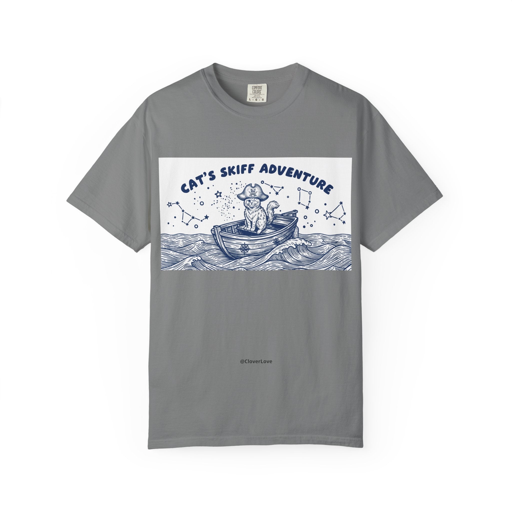 Cat’s Skiff Adventure T-Shirt - Vintage Ocean Boat Graphic Tee for Cat Lovers