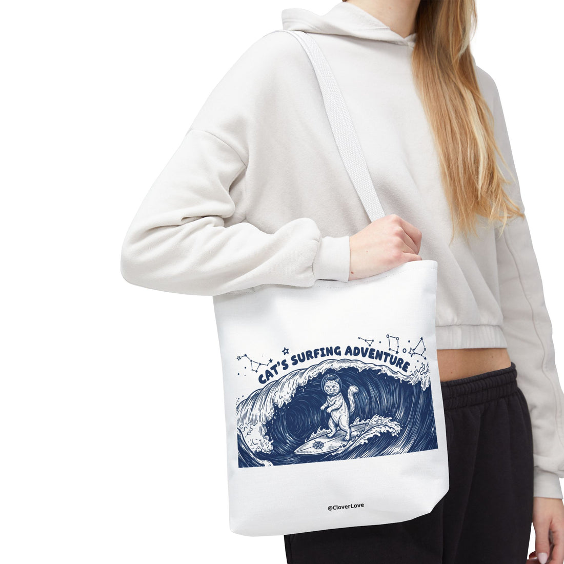 Cat's Surfing Adventure Tote Bag | Vintage Ocean Graphic Canvas Bag