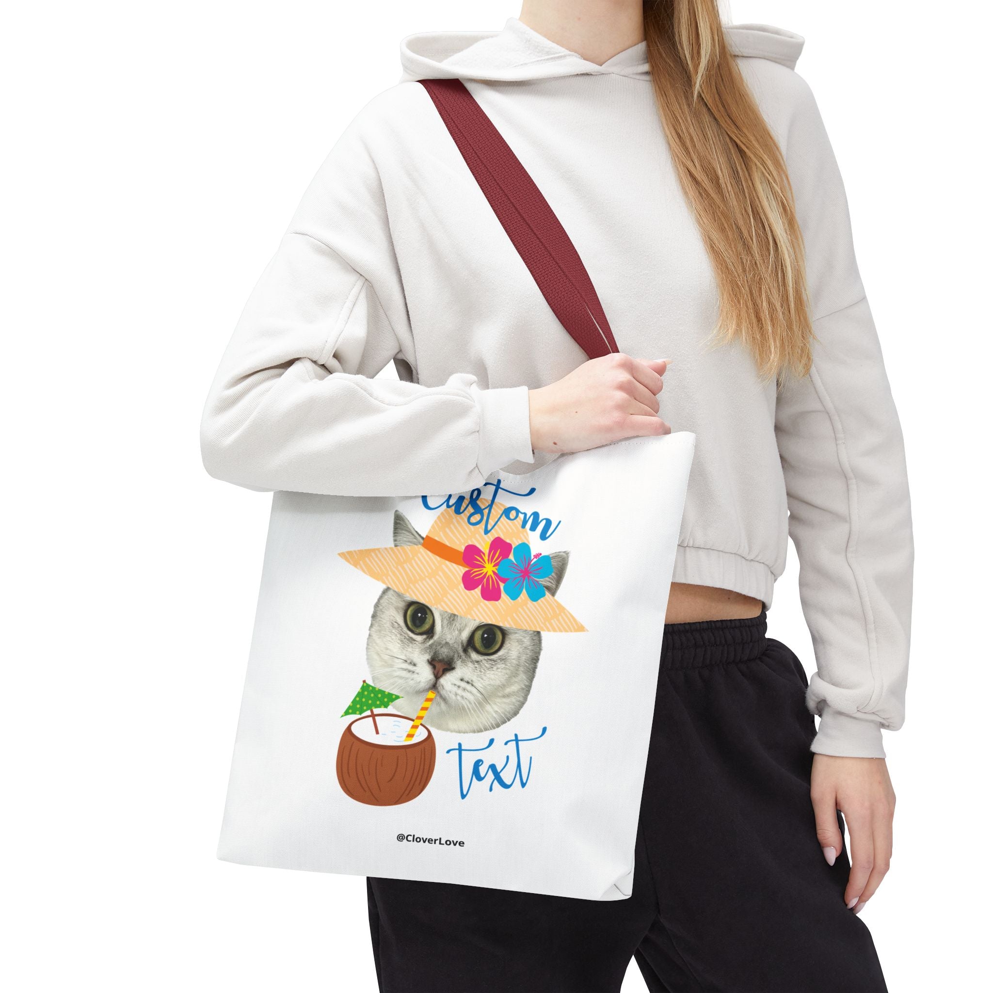 Summer Cat Tote Bag | Personalized Pet Photo Canvas Bag