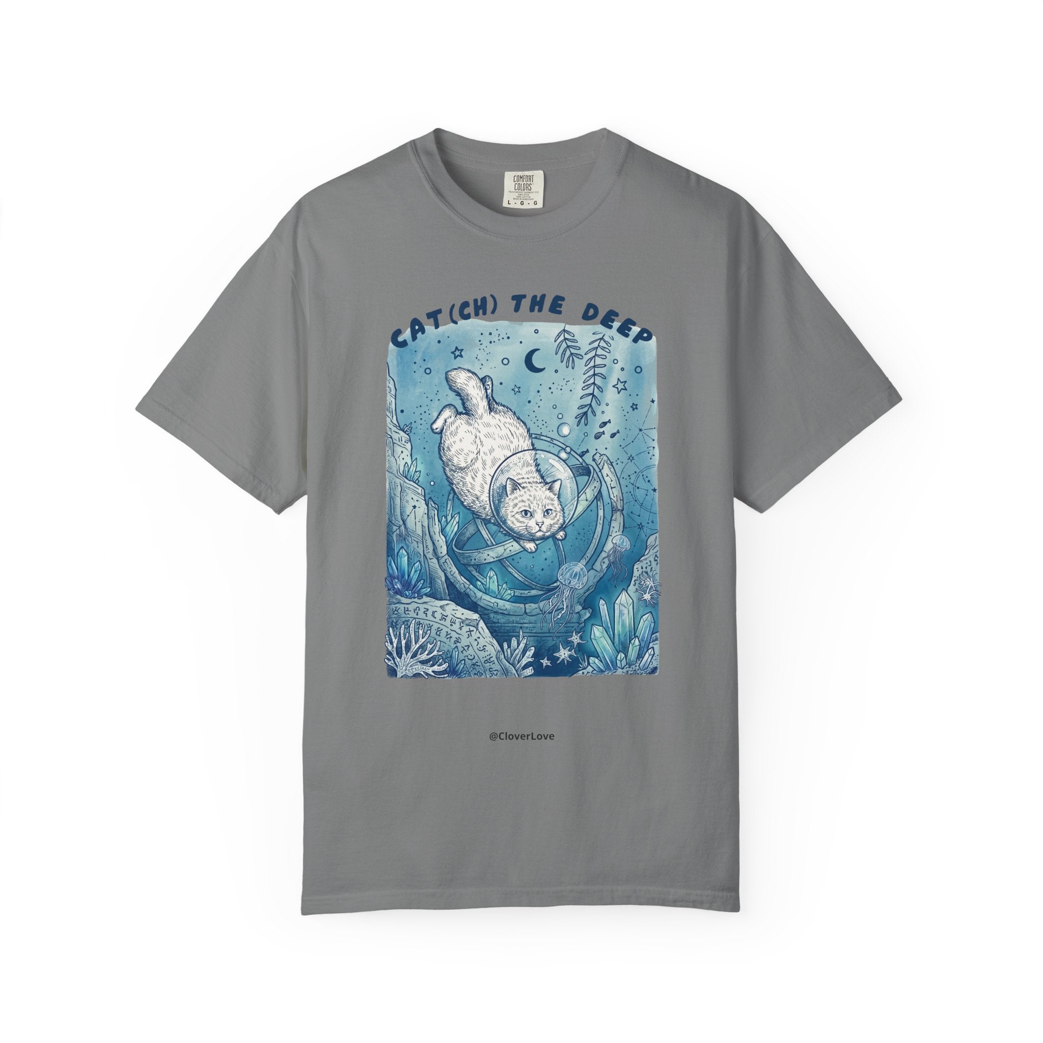 Cat Diver T-Shirt - Deep Sea Cat Explorer Graphic Tee, Ocean Fantasy Shirt for Cat Lovers