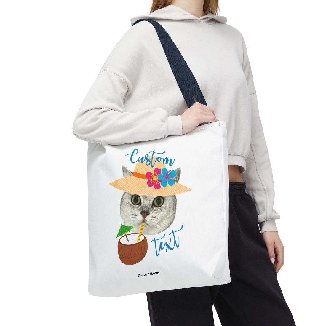 Summer Cat Tote Bag | Personalized Pet Photo Canvas Bag