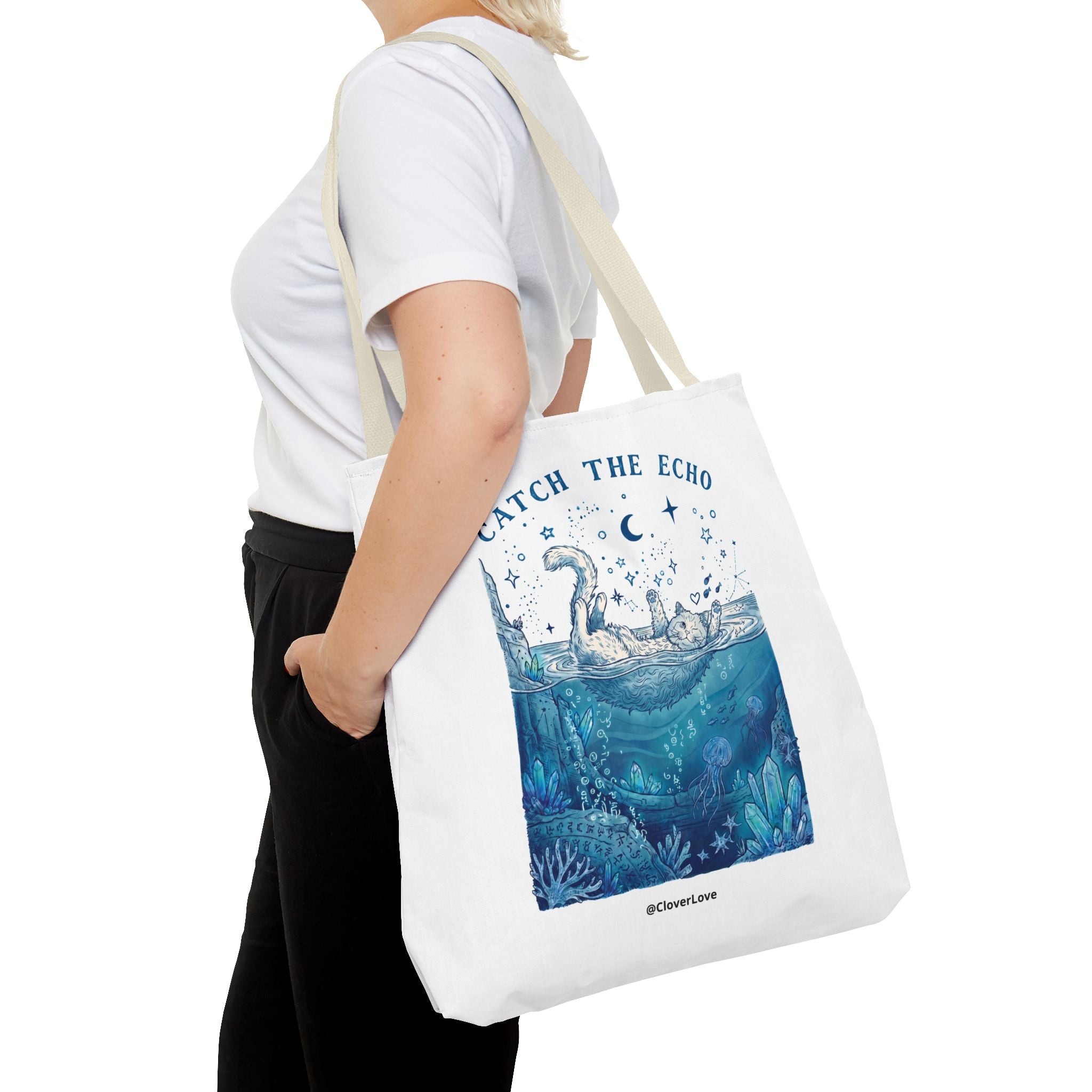 Cat Ocean Adventure Tote Bag | Vintage Underwater Graphic Canvas Bag