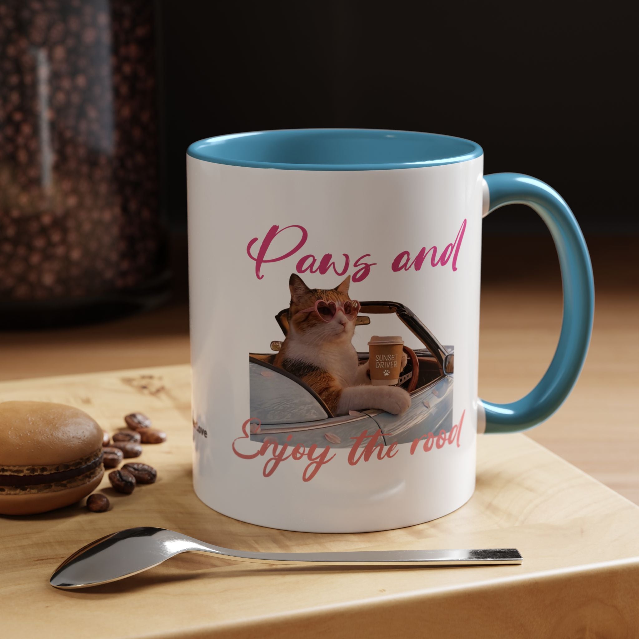 Road Trip Cat Mug | Personalized Summer Cat Coffee Cup With Custom Text