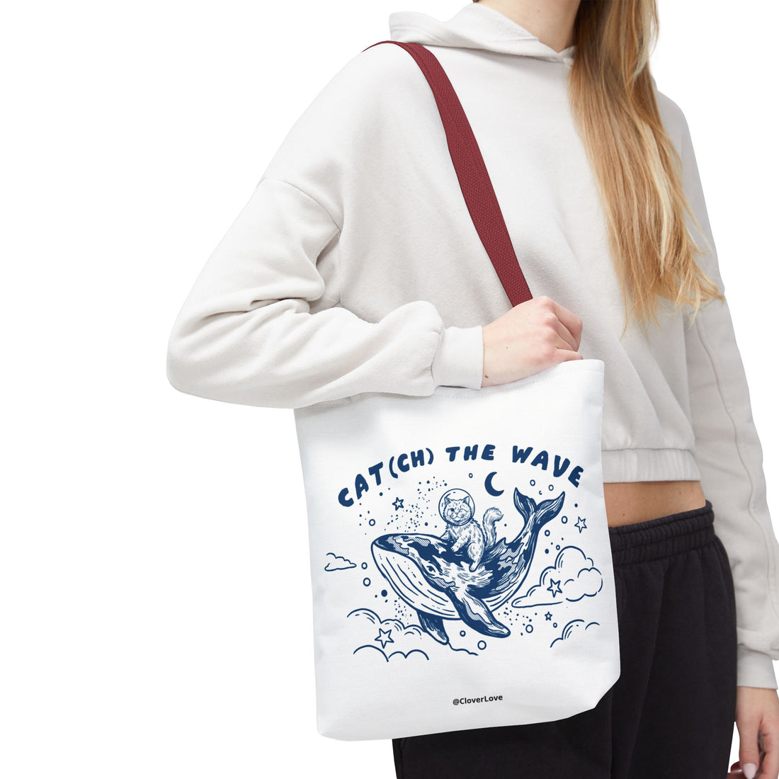 Cat Whale Adventure Tote Bag | Vintage Ocean Graphic Canvas Bag