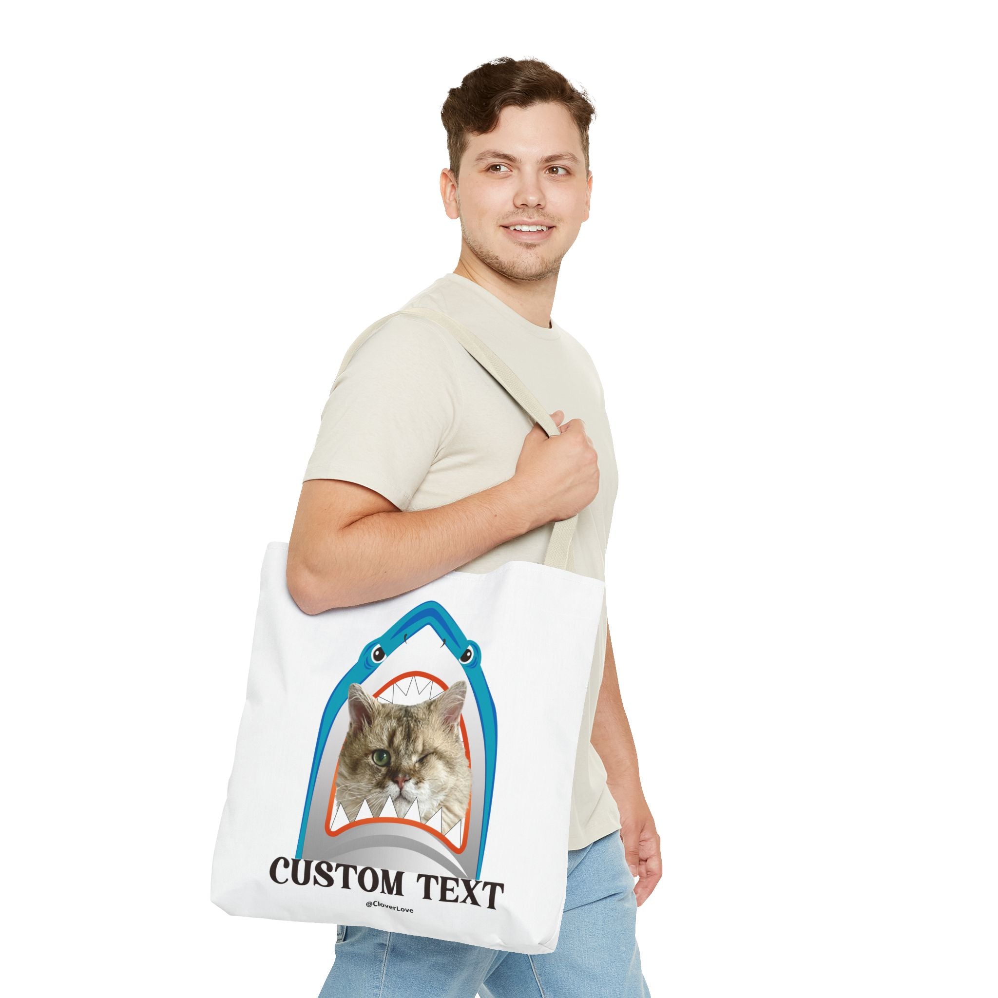 Funny Cat Tote Bag | Custom Pet Photo Shark Summer Bag