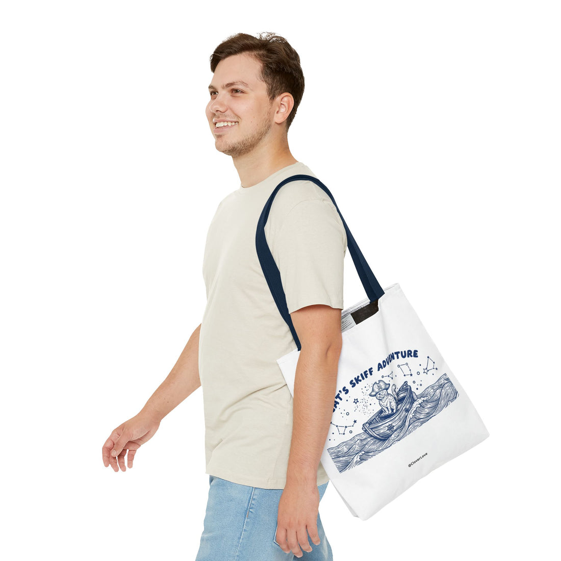 Cat's Skiff Adventure Tote Bag | Vintage Nautical Ocean Canvas Bag