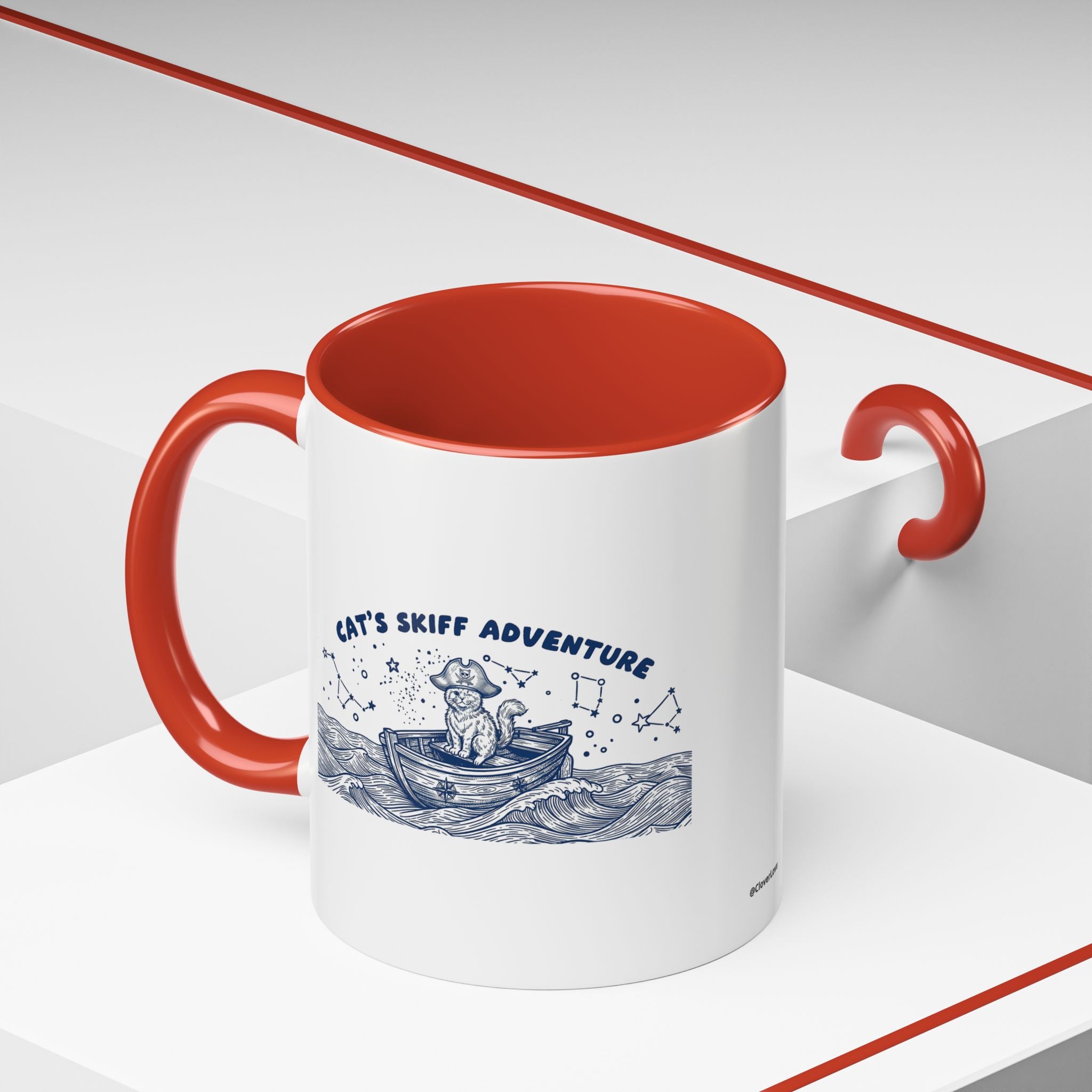 Cat's Skiff Adventure Ocean Mug - Cute Nautical Cat Lover Coffee Cup