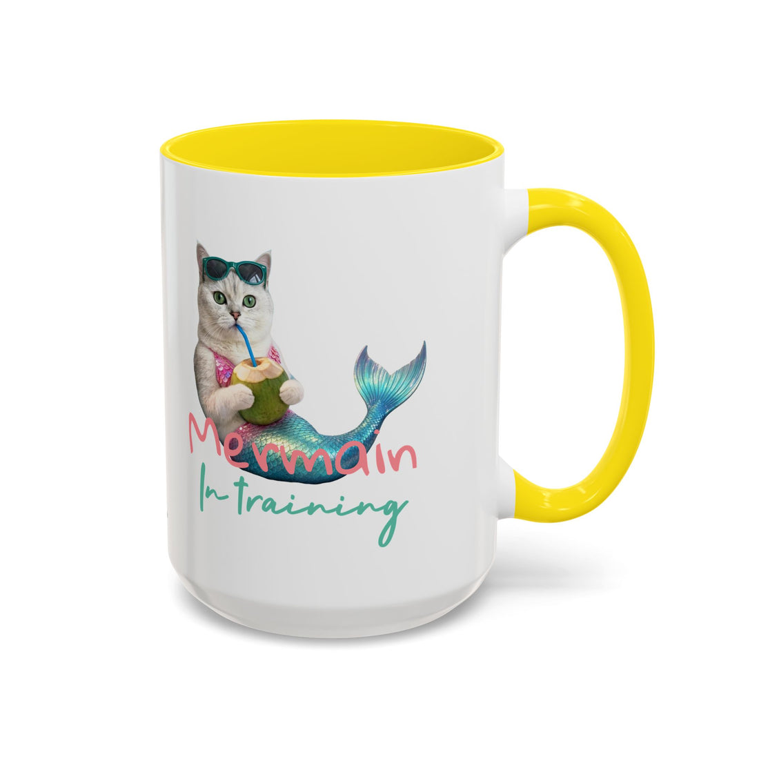 Meerjungfrauenkatze Sommer Tasse | Personalisierte Katzenkaffeetasse mit individuellem Text
