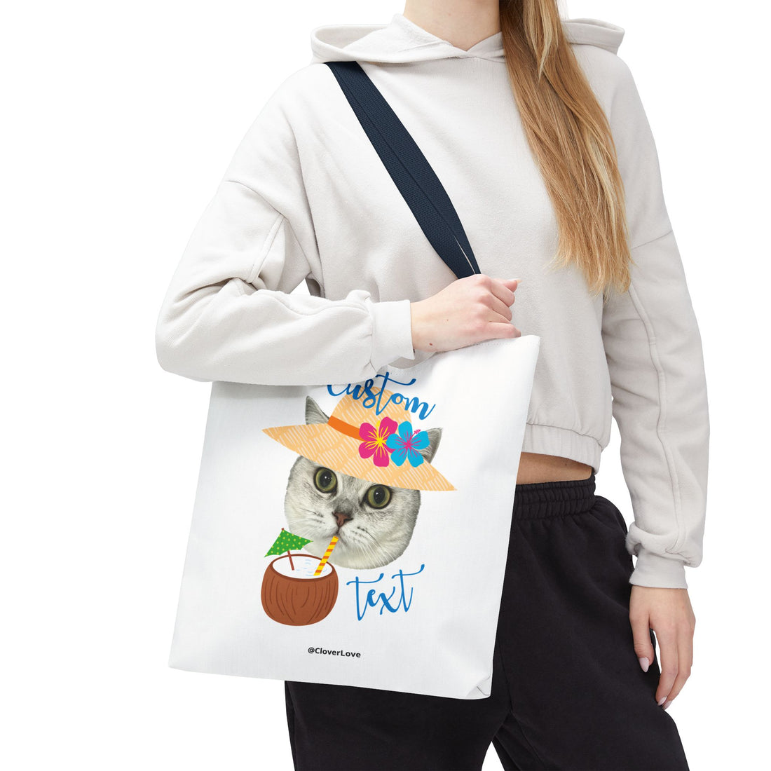 Summer Cat Tote Bag | Personalized Pet Photo Canvas Bag
