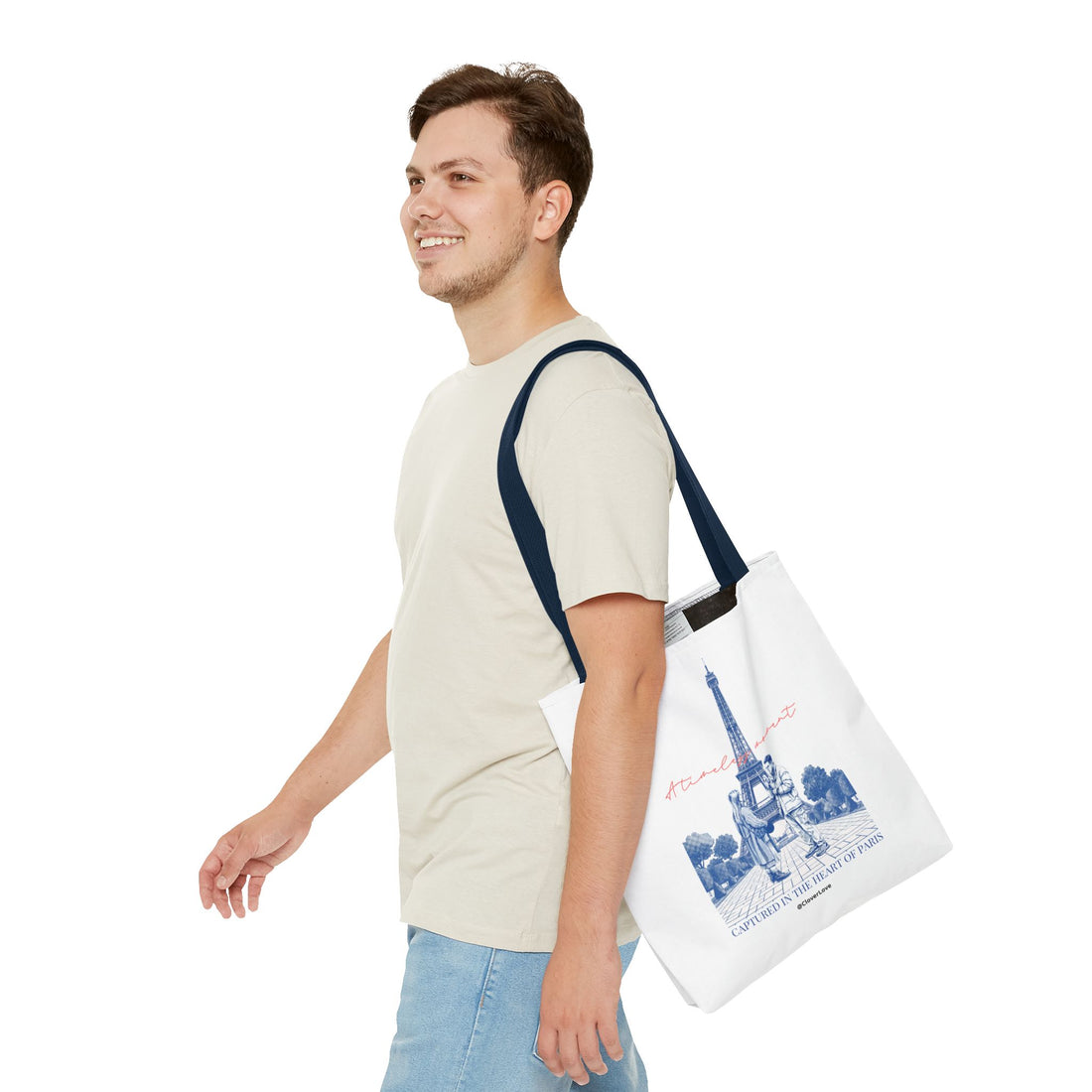 Paris Travel Tote Bag | Vintage Eiffel Tower Couple Canvas Bag