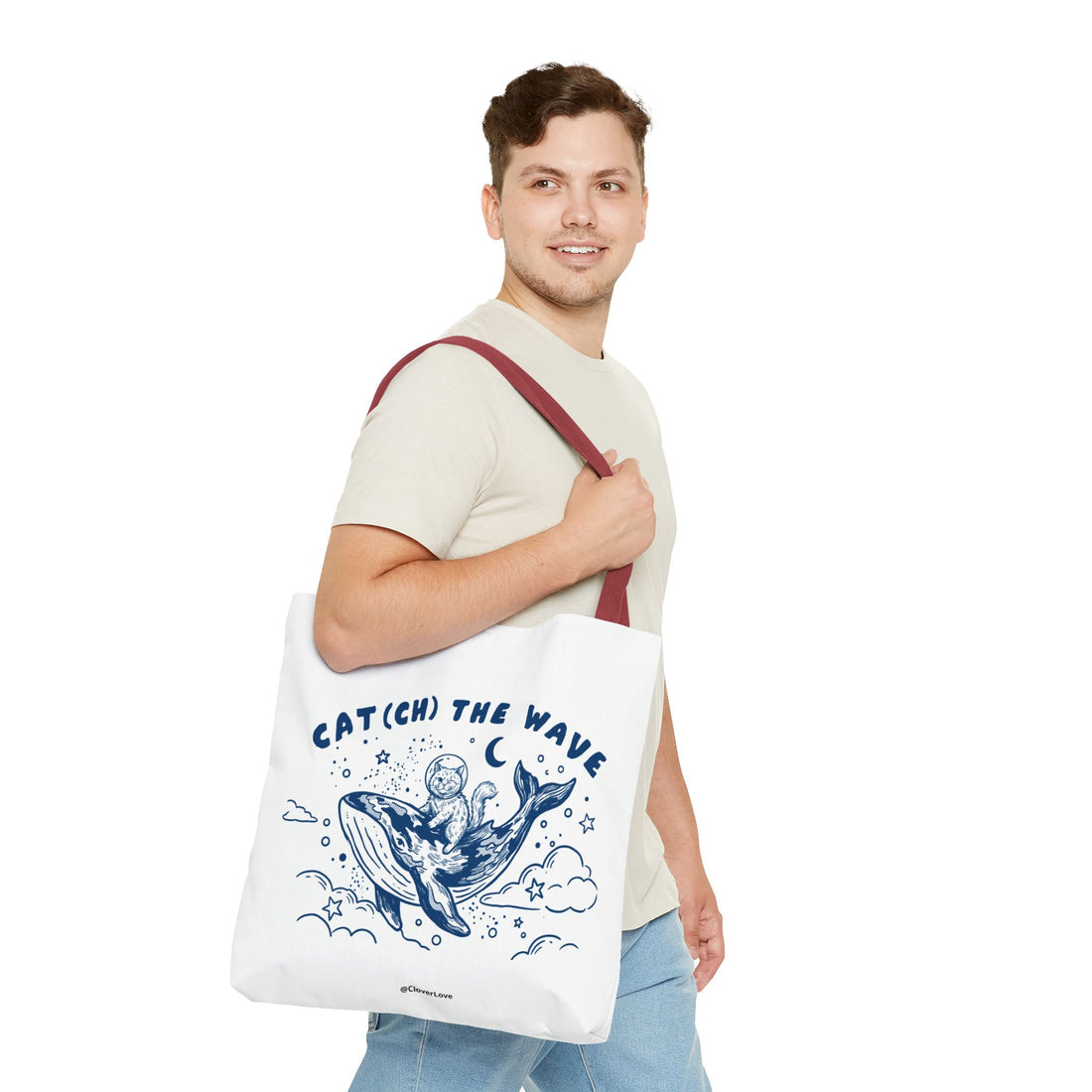 Cat Whale Adventure Tote Bag | Vintage Ocean Graphic Canvas Bag