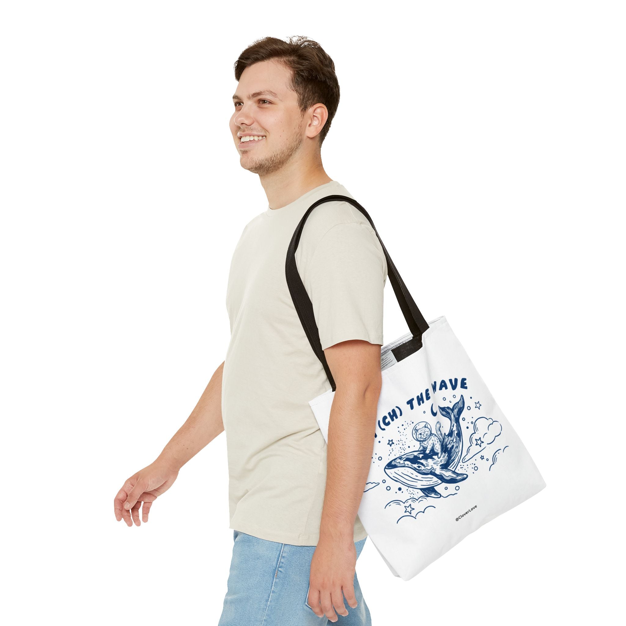 Cat Whale Adventure Tote Bag | Vintage Ocean Graphic Canvas Bag