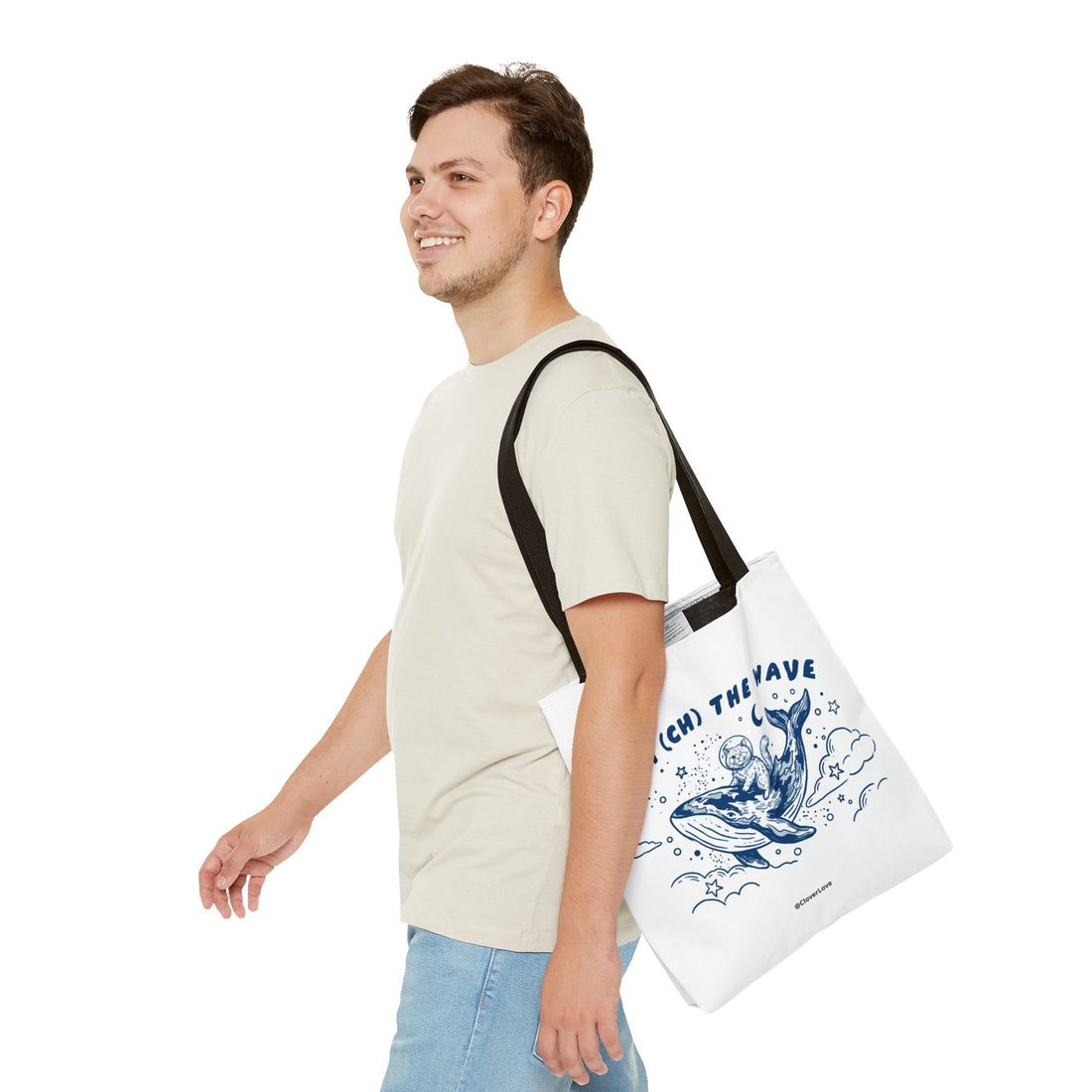 Cat Whale Adventure Tote Bag | Vintage Ocean Graphic Canvas Bag
