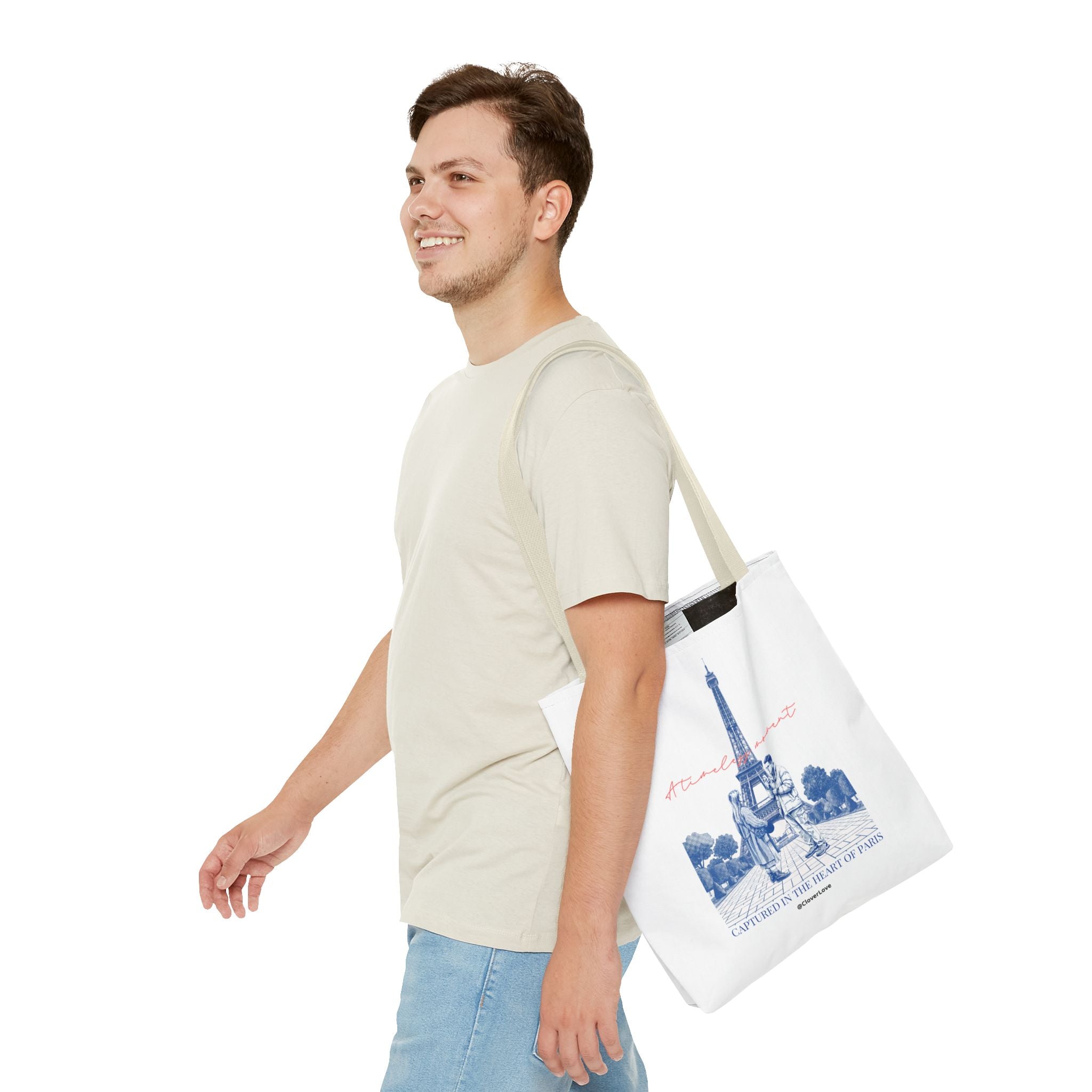 Paris Travel Tote Bag | Vintage Eiffel Tower Couple Canvas Bag