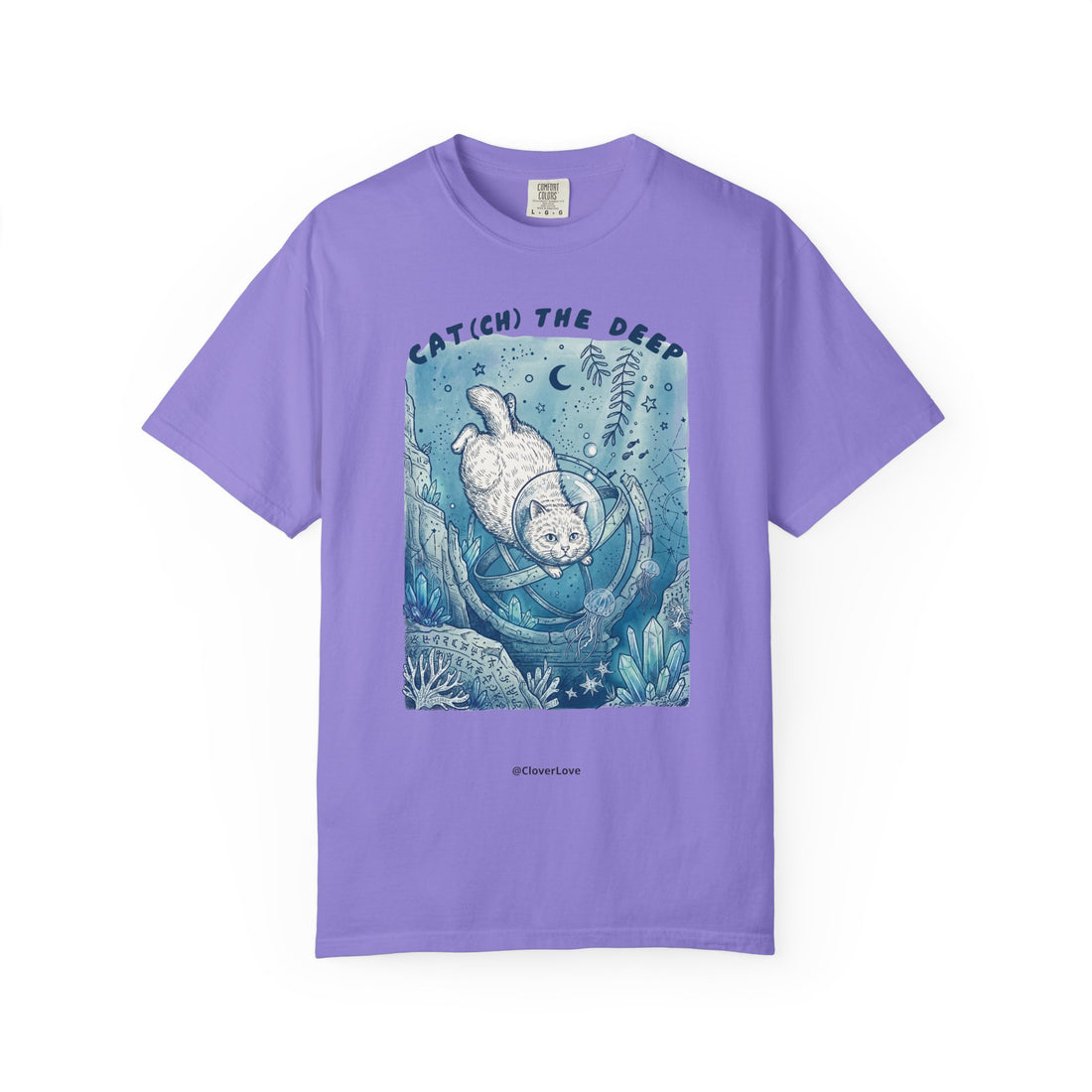 Cat Diver T-Shirt - Deep Sea Cat Explorer Graphic Tee, Ocean Fantasy Shirt for Cat Lovers
