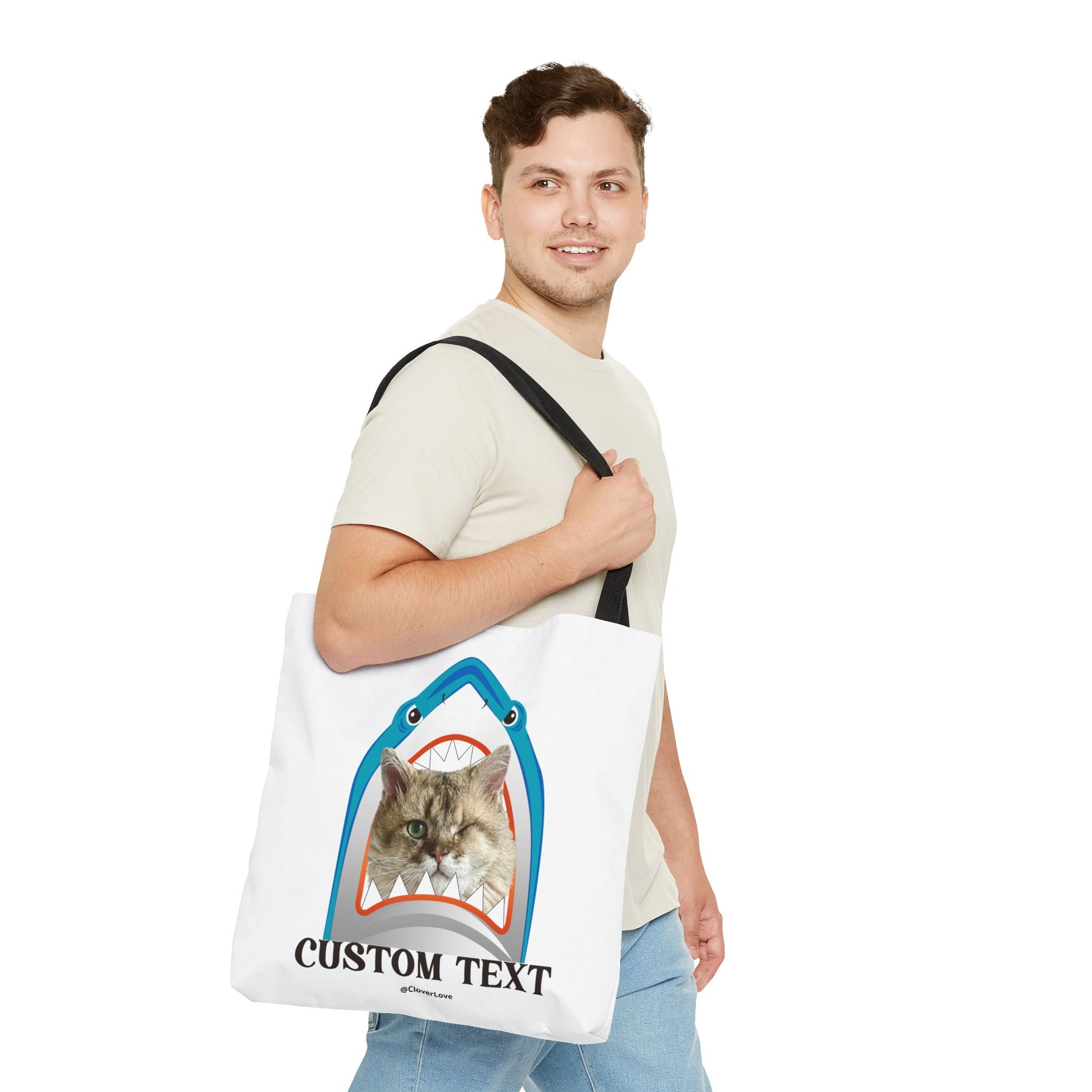 Funny Cat Tote Bag | Custom Pet Photo Shark Summer Bag
