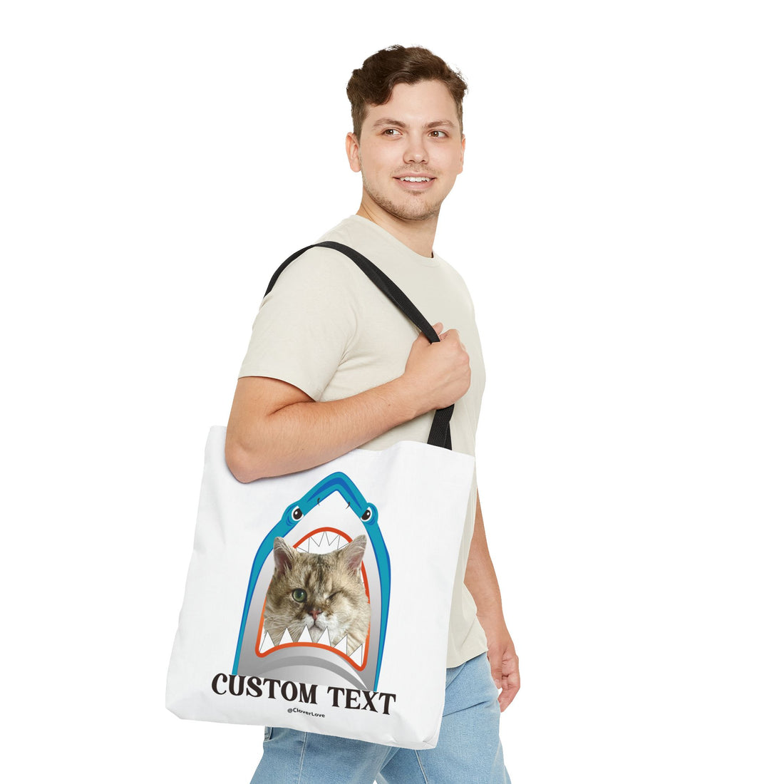 Funny Cat Tote Bag | Custom Pet Photo Shark Summer Bag