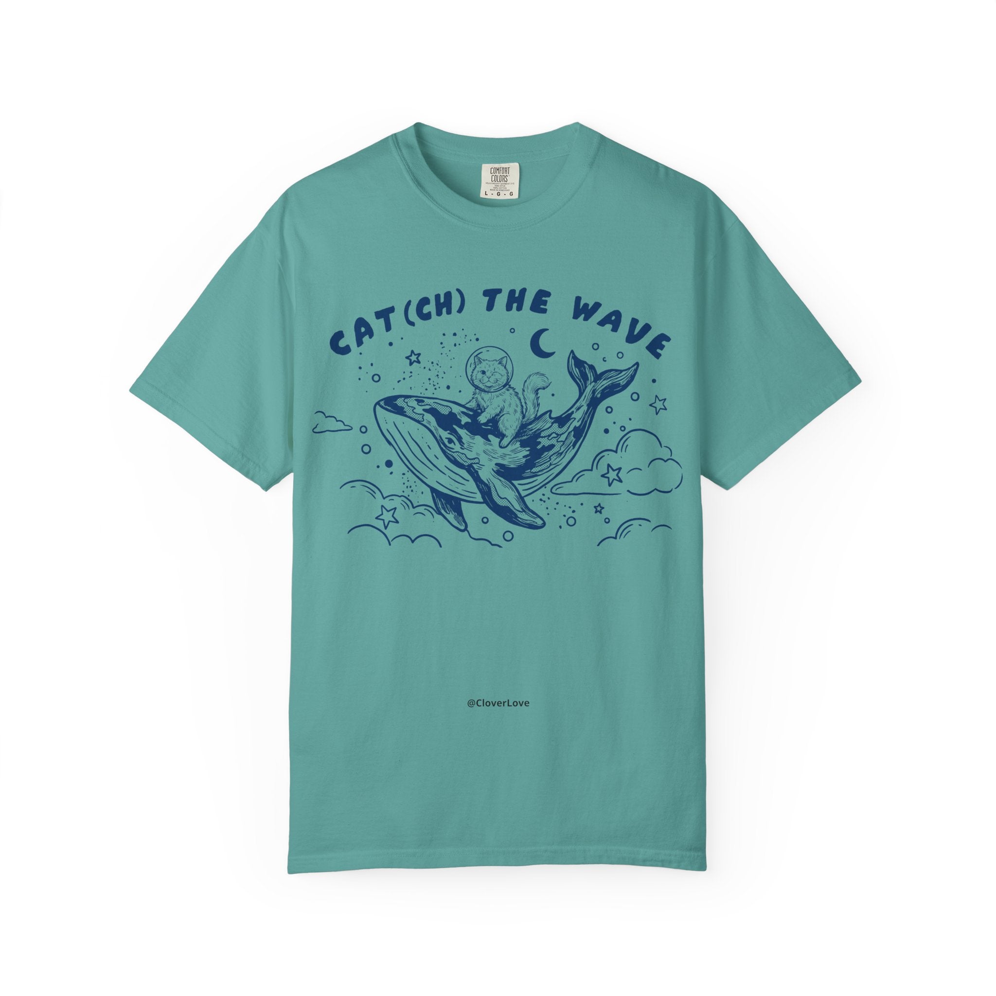 Cat Riding Whale T-Shirt - Cute Ocean Cat Graphic Tee, Fantasy Wave Shirt for Cat Lovers