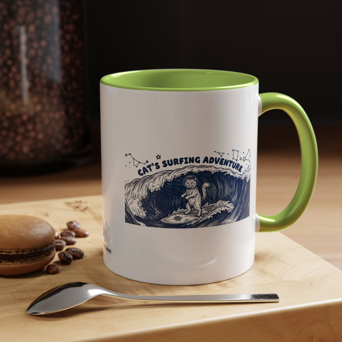 Cat's Surfing Adventure Ocean Wave Mug - Cute Cat Lover Coffee Cup