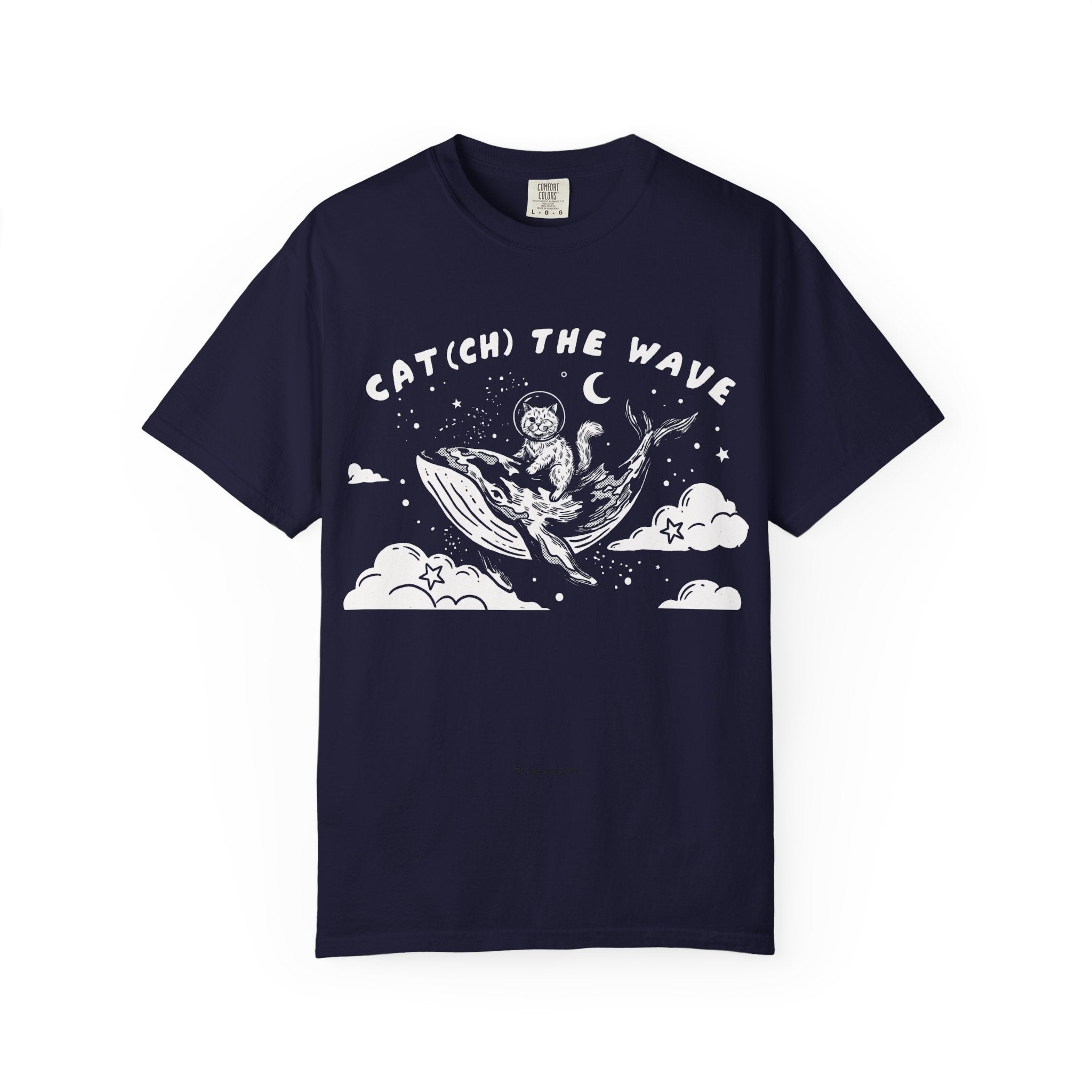 Cat Riding Whale T-Shirt - Fantasy Ocean Adventure Graphic Tee for Cat Lovers