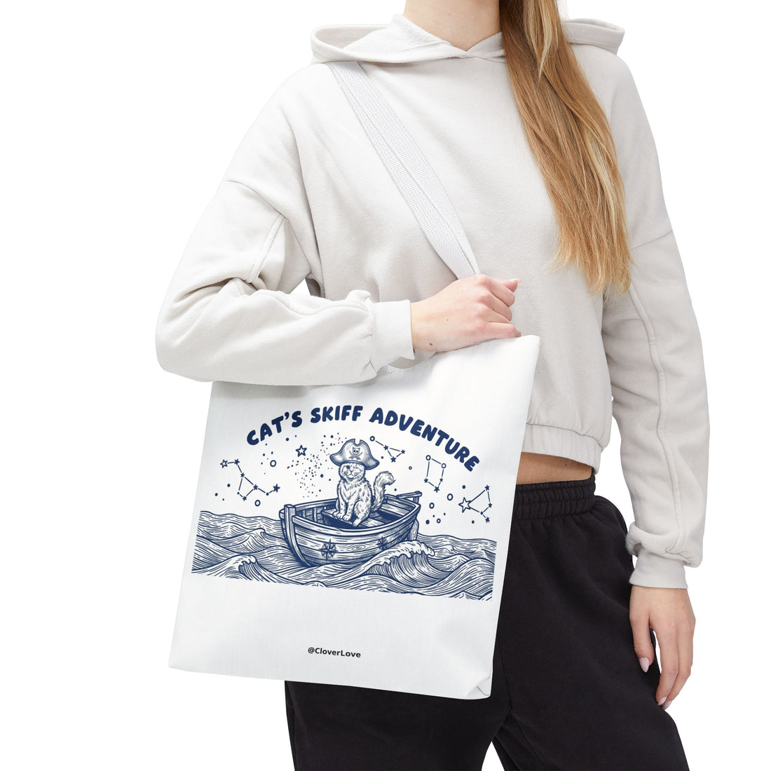 Cat's Skiff Adventure Tote Bag | Vintage Nautical Ocean Canvas Bag