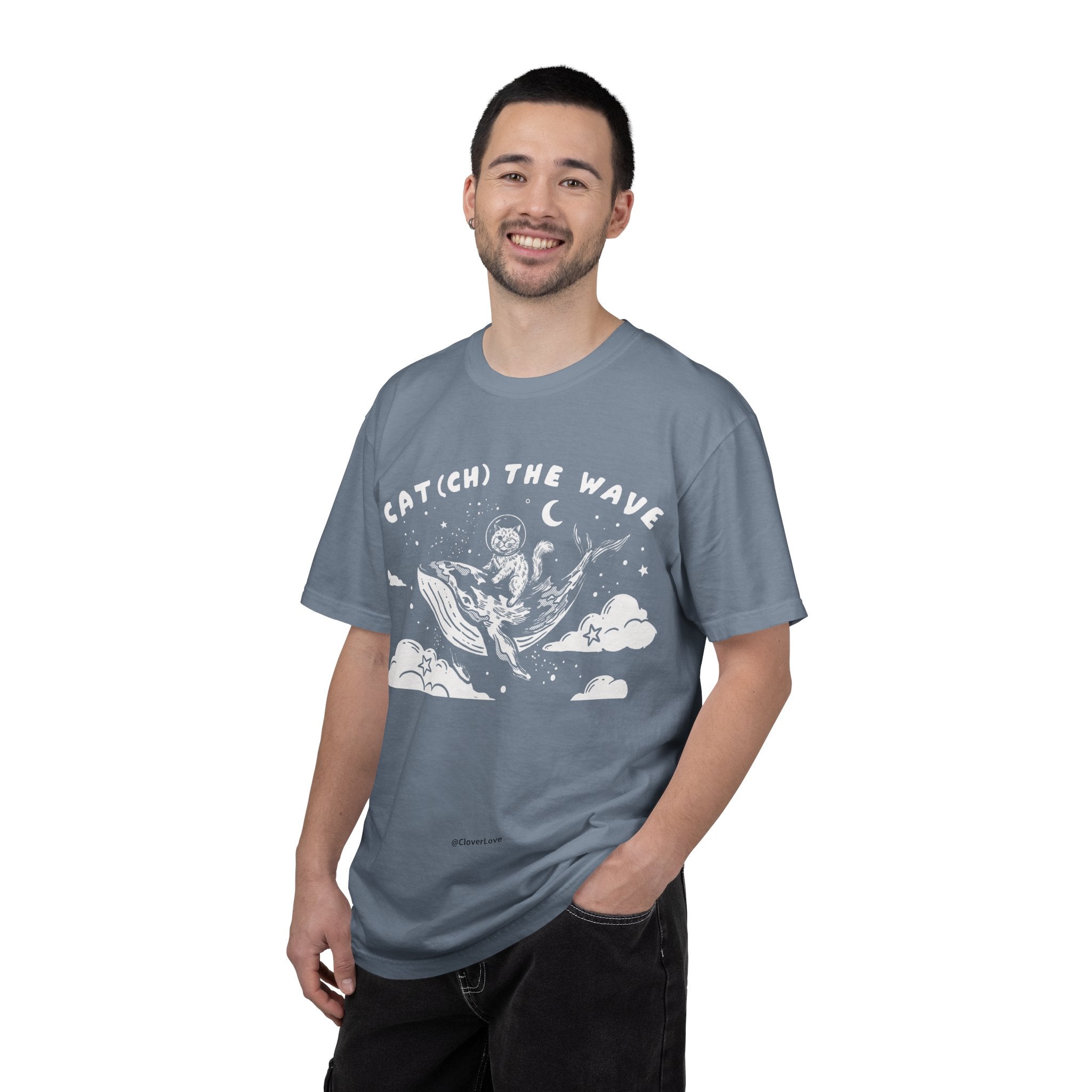 Cat Riding Whale T-Shirt - Fantasy Ocean Adventure Graphic Tee for Cat Lovers