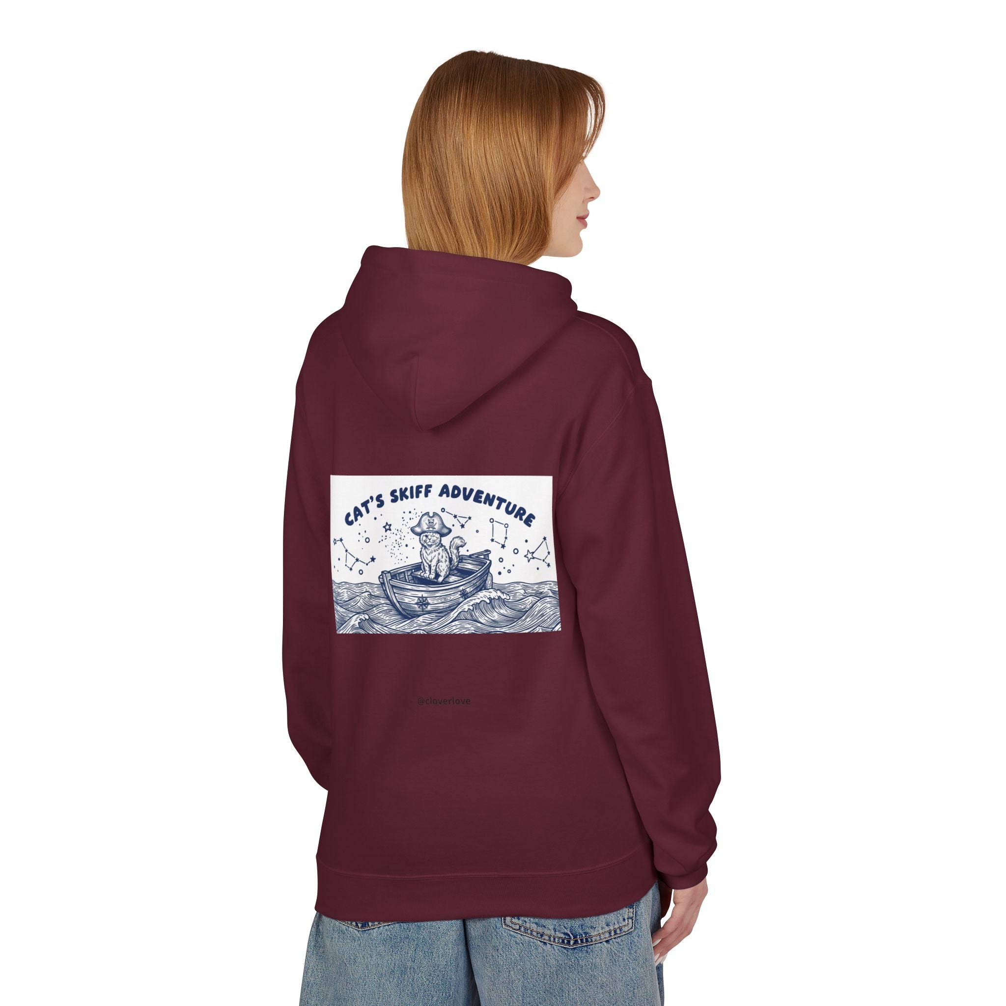 Katzen-Skiff-Abenteuer-Kapuzenpullover | Vintage Ozean Nautisch Grafik Sweatshirt