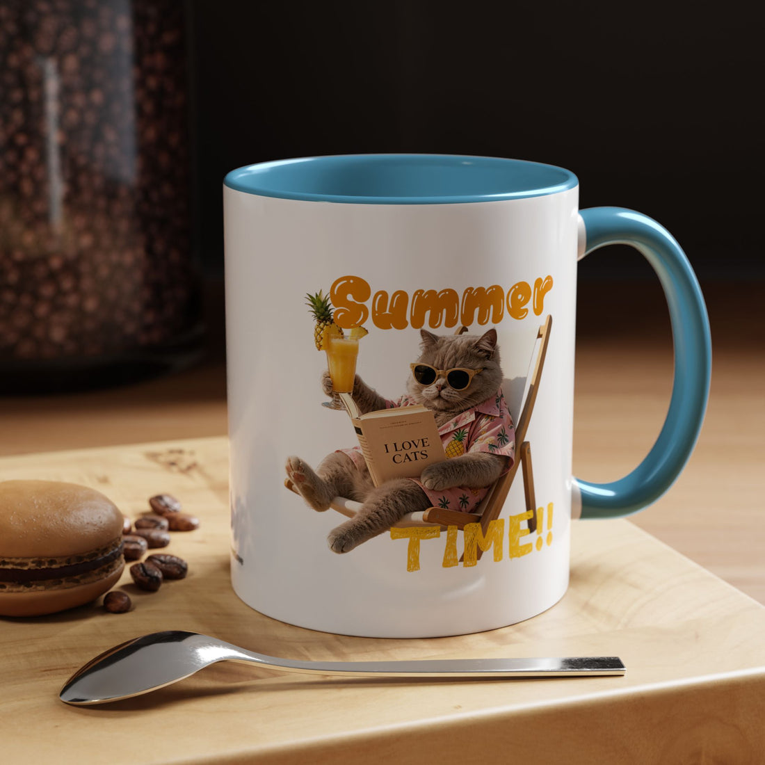 Lustige Katzen-Sommer-Tasse – Süße Strand-Kaffeetasse für Katzenliebhaber
