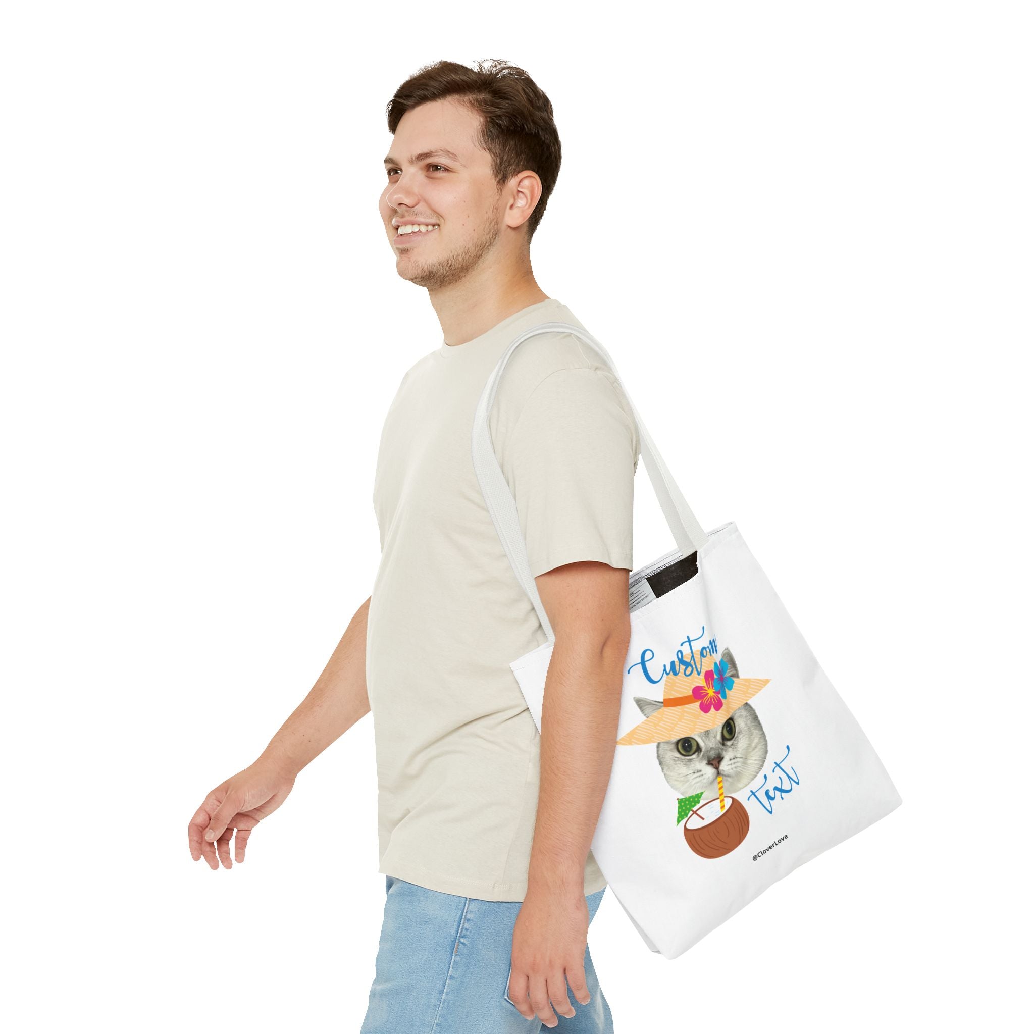 Summer Cat Tote Bag | Personalized Pet Photo Canvas Bag