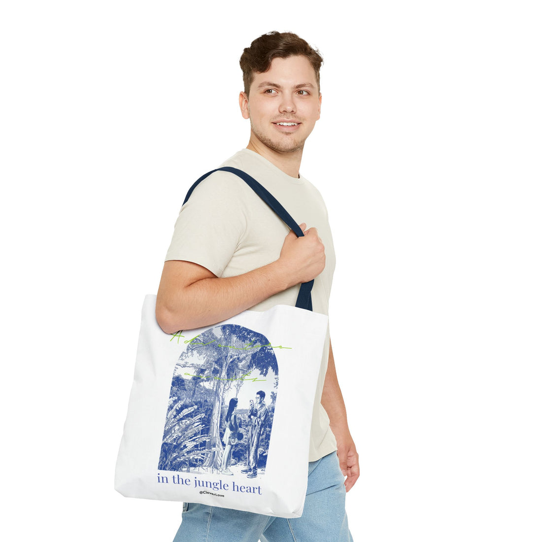 In The Jungle Heart Travel Tote Bag | Vintage Jungle Adventure Canvas Tote Bag