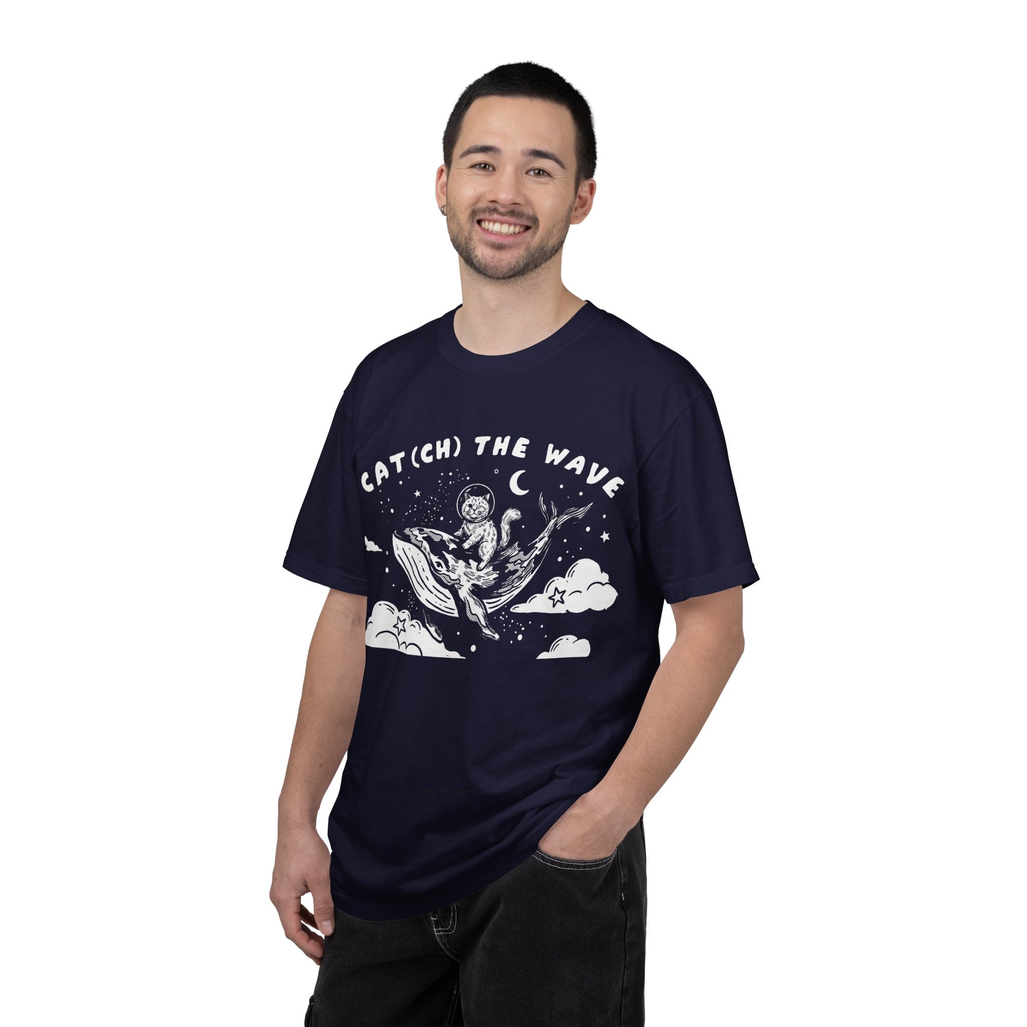 Cat Riding Whale T-Shirt - Fantasy Ocean Adventure Graphic Tee for Cat Lovers