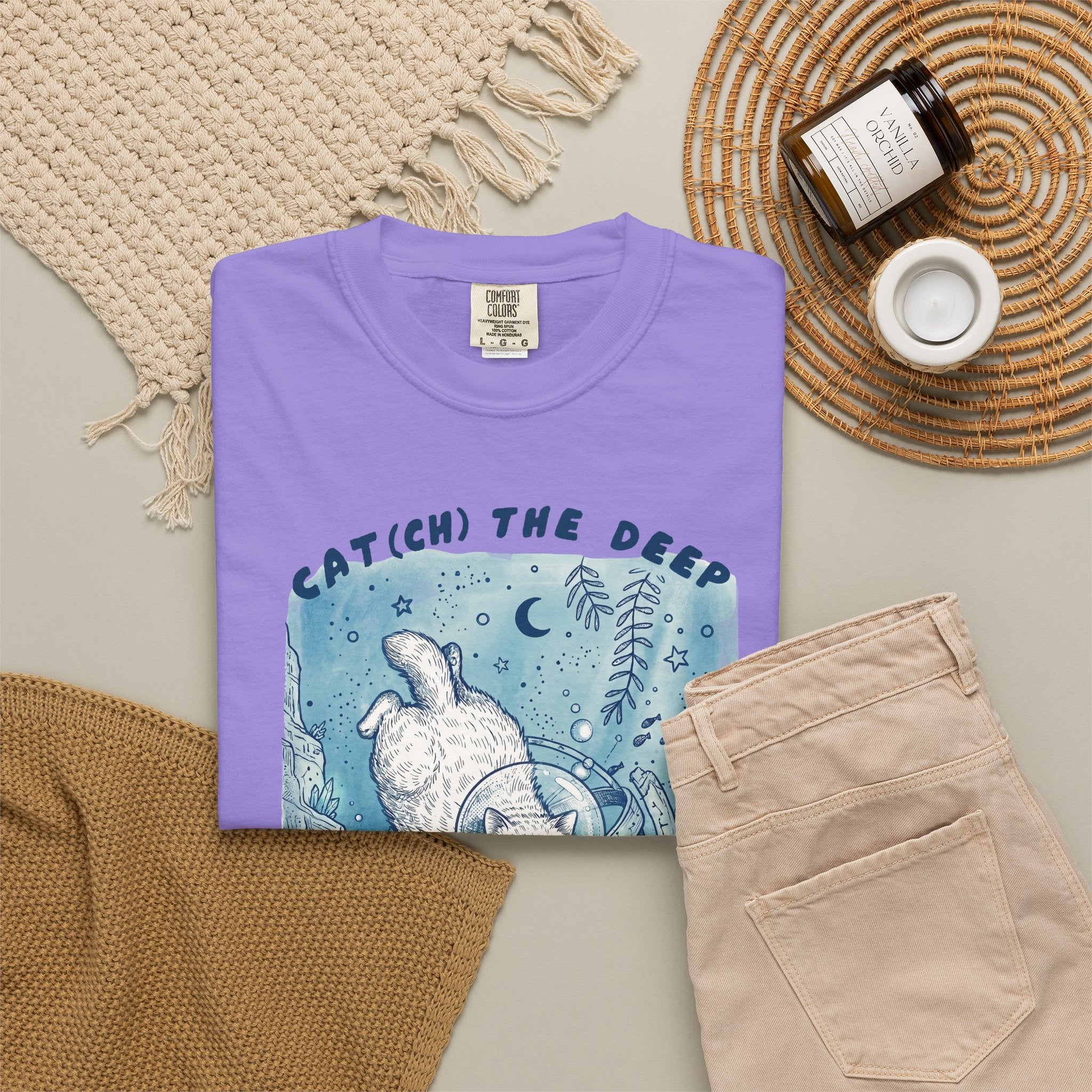 Cat Diver T-Shirt - Deep Sea Cat Explorer Graphic Tee, Ocean Fantasy Shirt for Cat Lovers