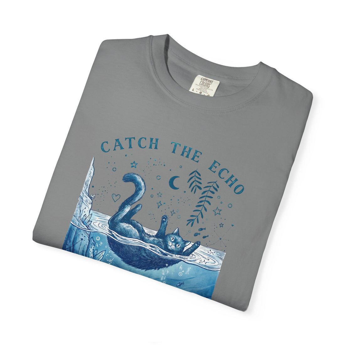 Cat in Ocean Fantasy T-Shirt - Vintage Blue Animal Shirt for Cat Lovers