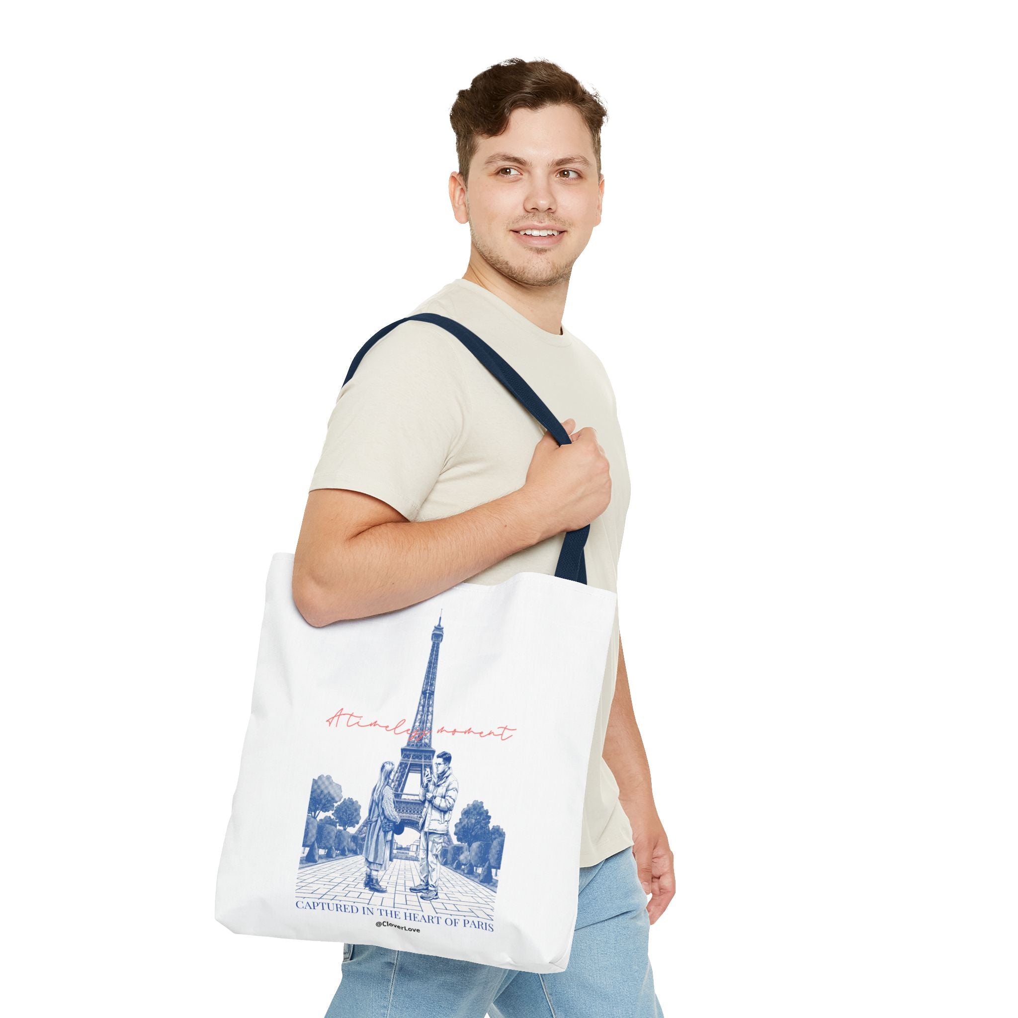 Paris Travel Tote Bag | Vintage Eiffel Tower Couple Canvas Bag