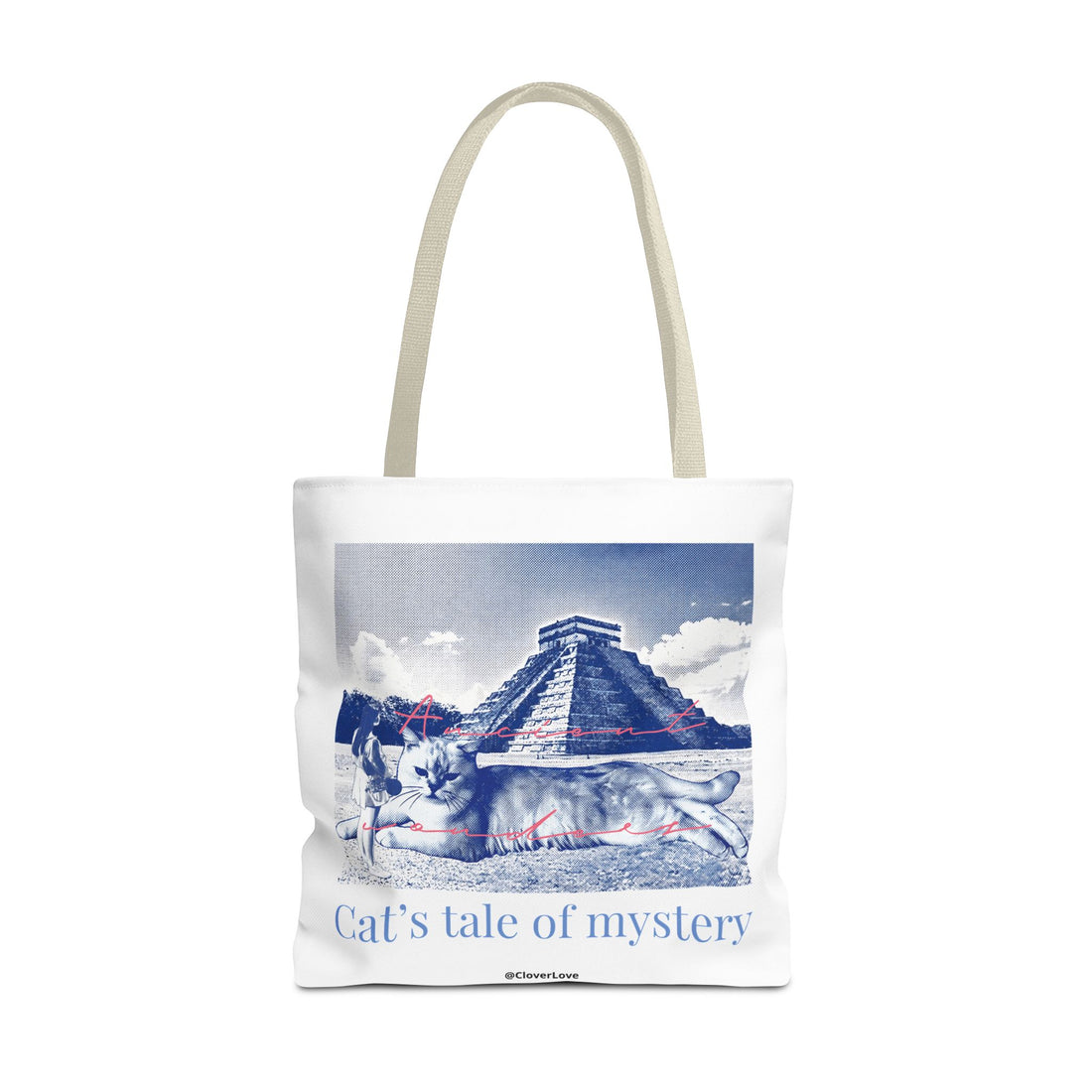 Cat’s Tale of Mystery Travel Tote Bag | Vintage Mexico Pyramid Cat Canvas Tote Bag