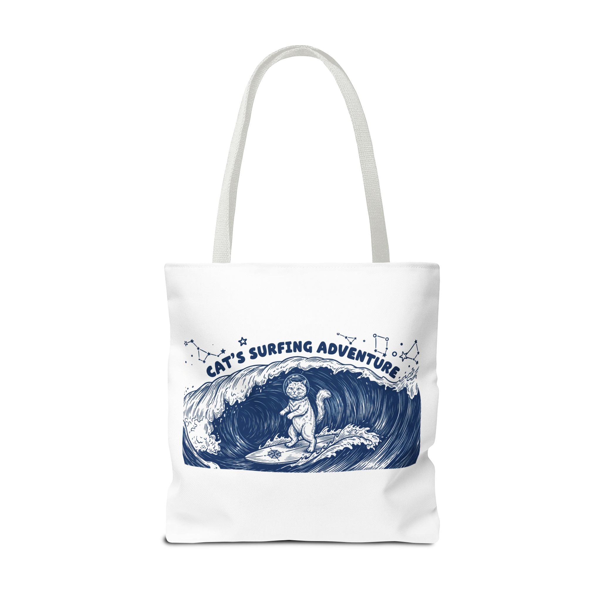 Cat's Surfing Adventure Tote Bag | Vintage Ocean Graphic Canvas Bag