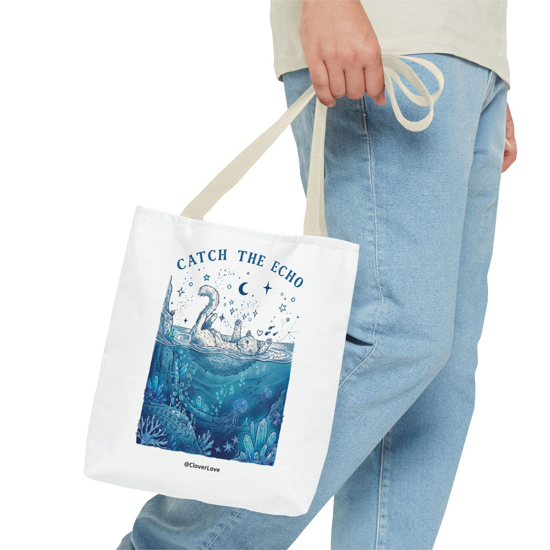 Cat Ocean Adventure Tote Bag | Vintage Underwater Graphic Canvas Bag