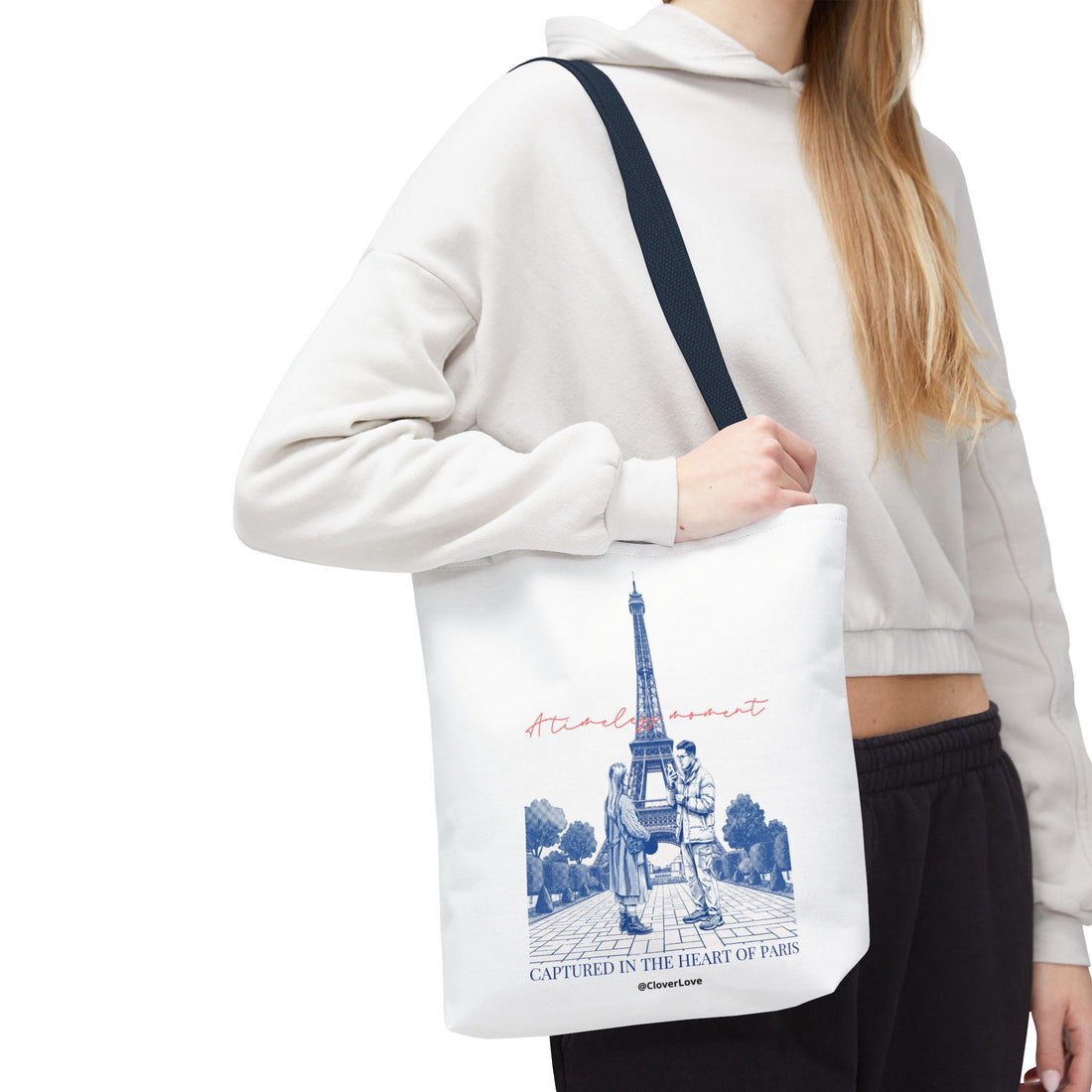 Paris Travel Tote Bag | Vintage Eiffel Tower Couple Canvas Bag