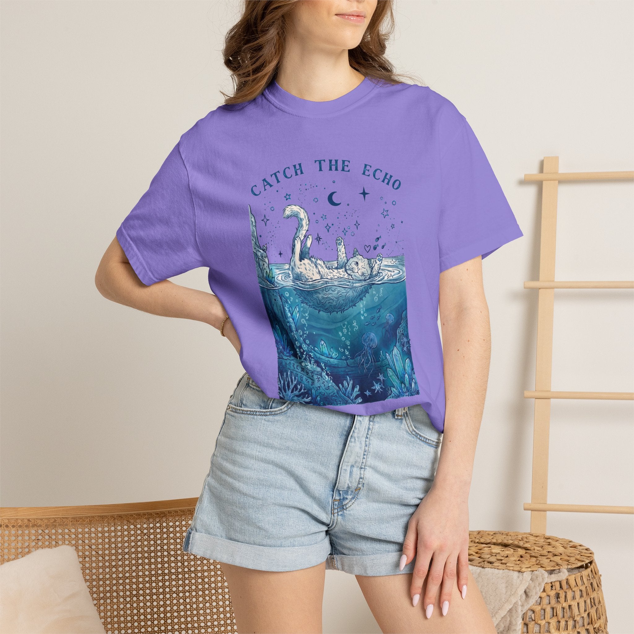 Catch The Echo Cat T-Shirt - Vintage Fantasy Animal Shirt for Cat Lovers