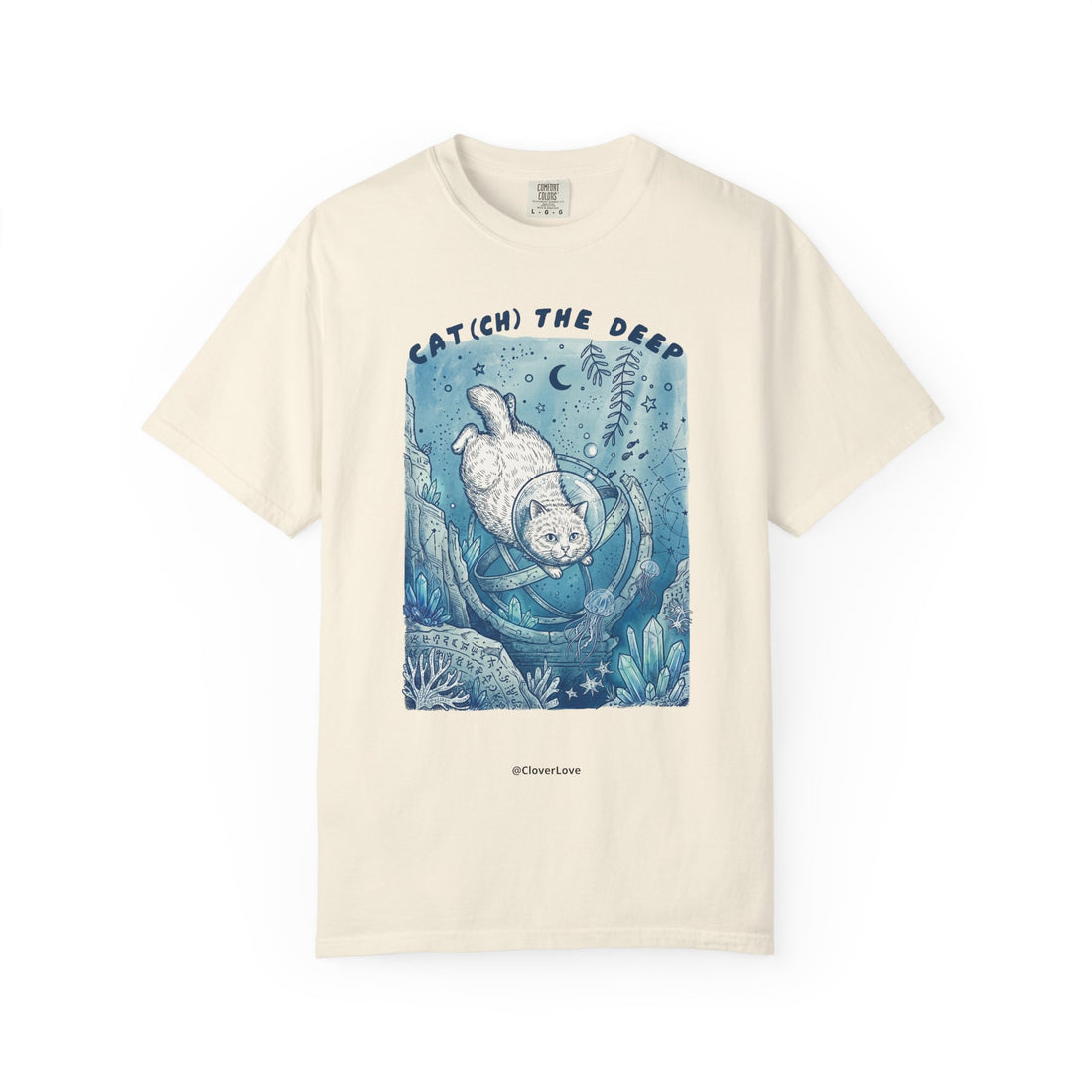 Cat Diver T-Shirt - Deep Sea Cat Explorer Graphic Tee, Ocean Fantasy Shirt for Cat Lovers