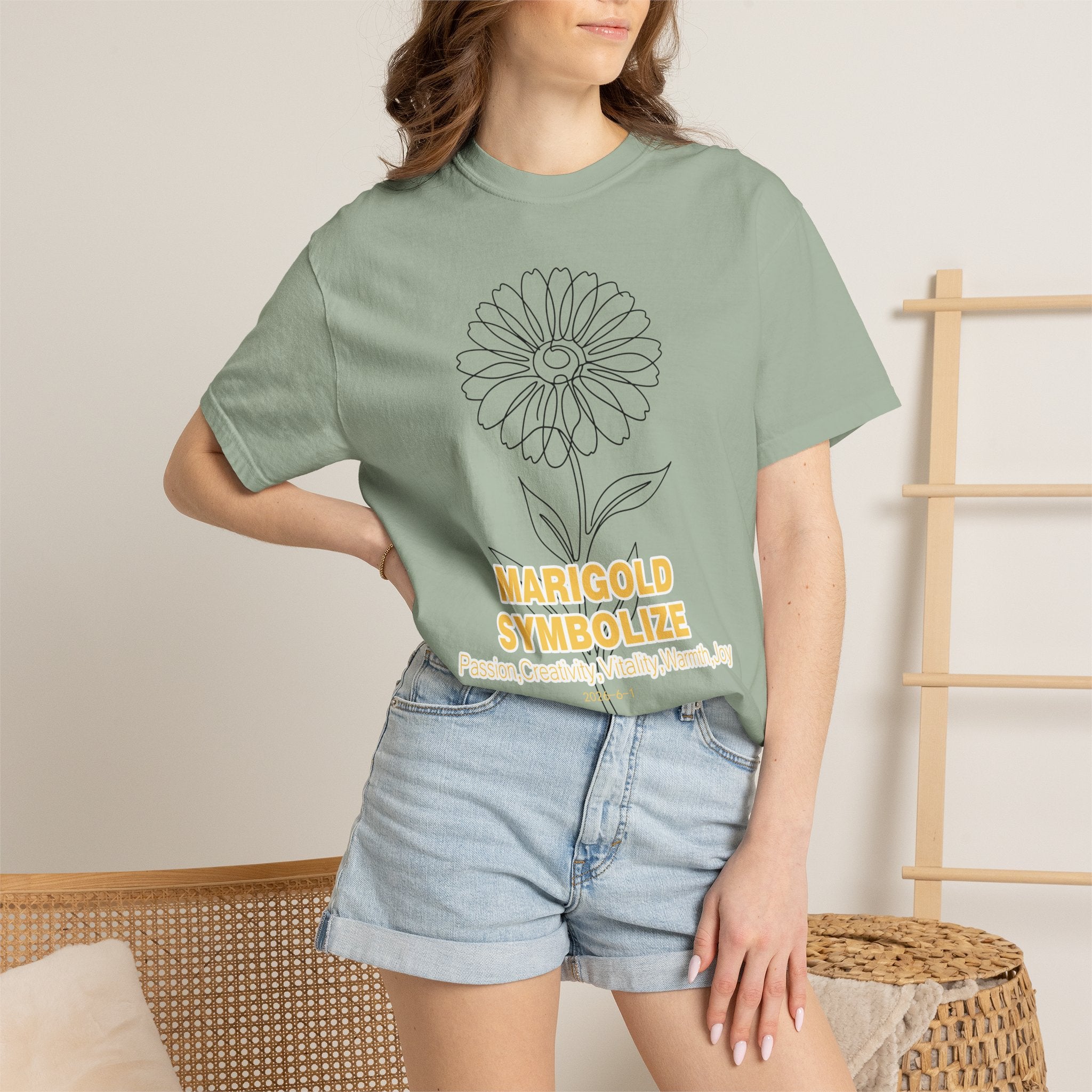 Marigold Flower T-Shirt - Botanical Graphic Shirt for Flower Lovers