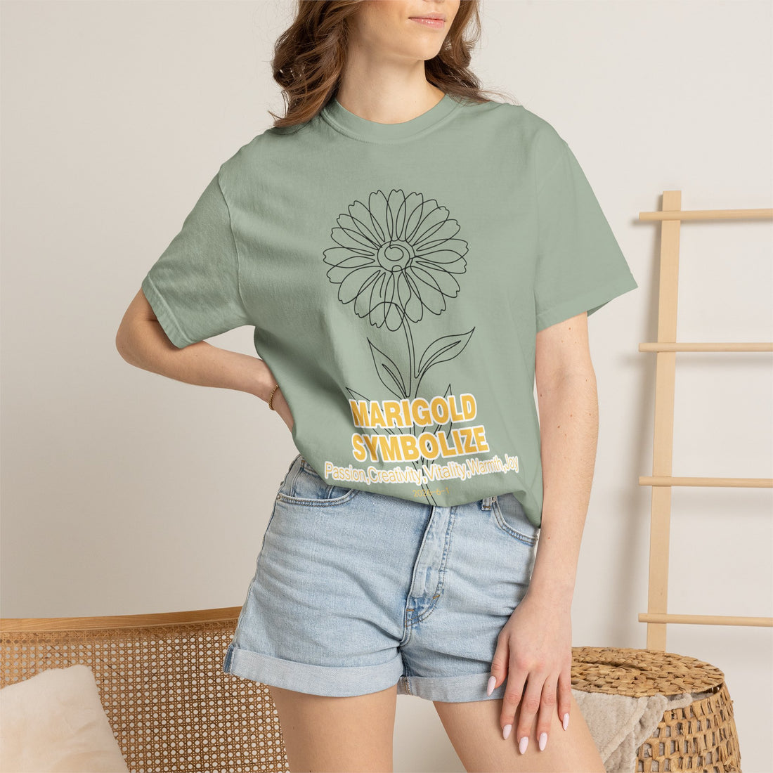 Marigold Flower T-Shirt - Botanical Graphic Shirt for Flower Lovers