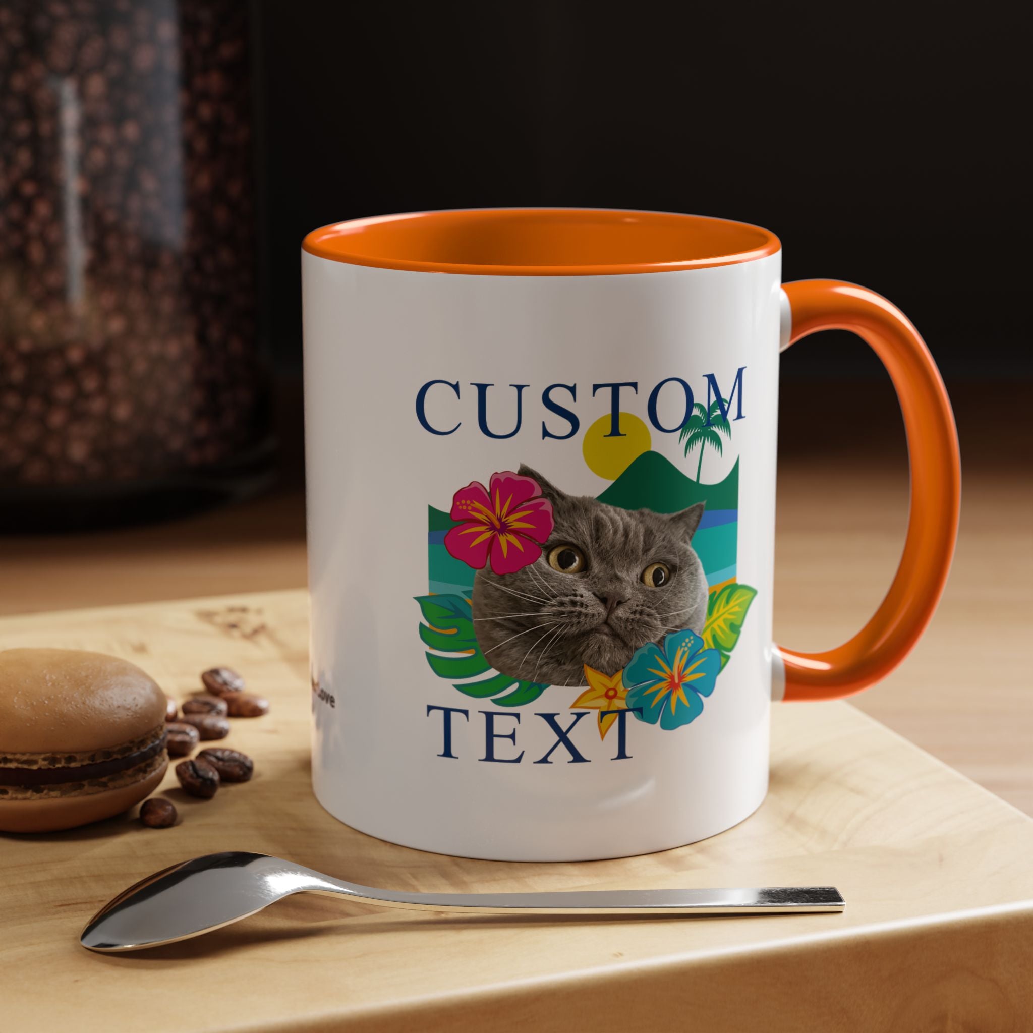 Tropical Summer Cat Mug | Personalized Pet Photo Coffee Cup With Custom Text